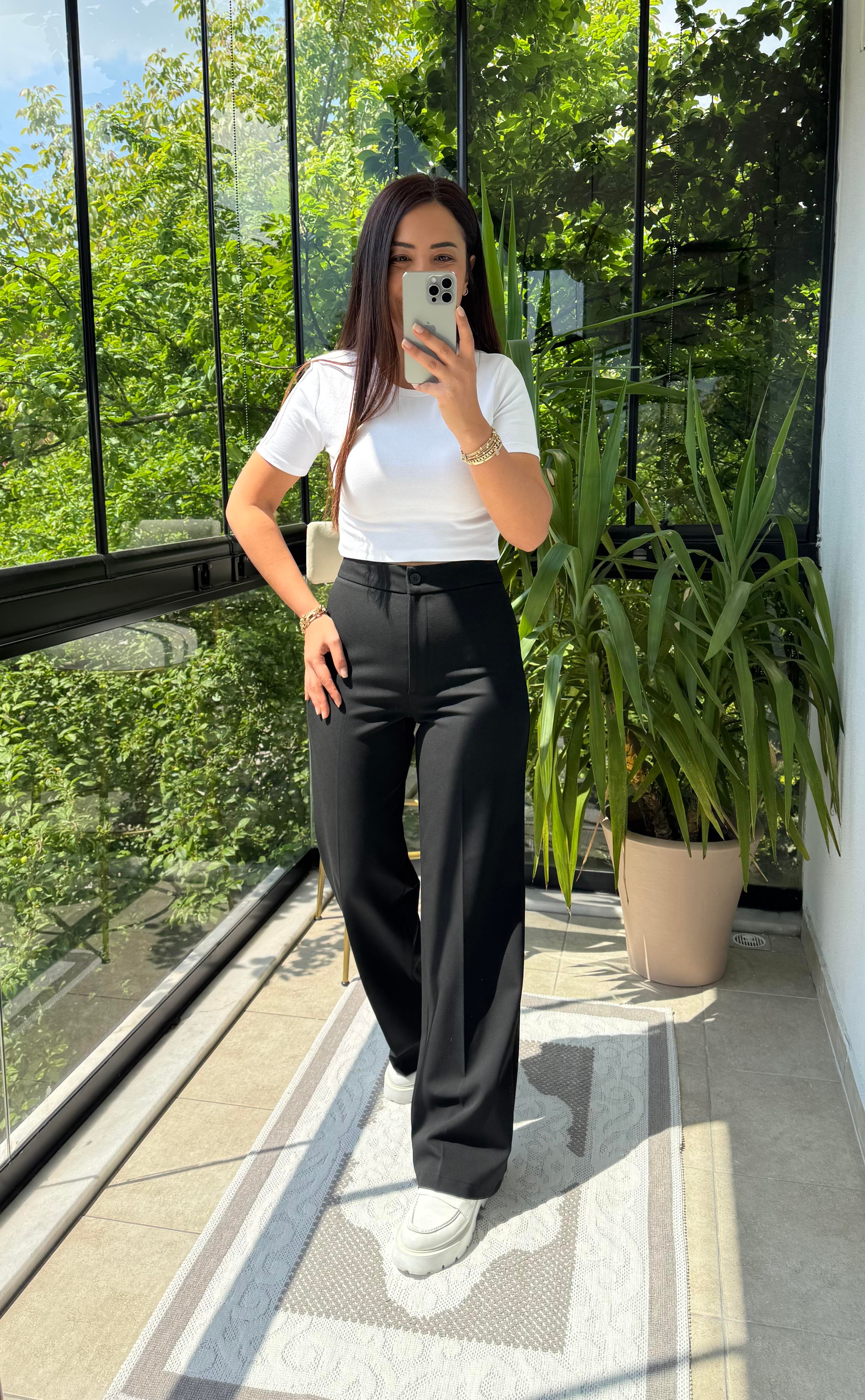 Palazzo Kumaş Pantolon Siyah