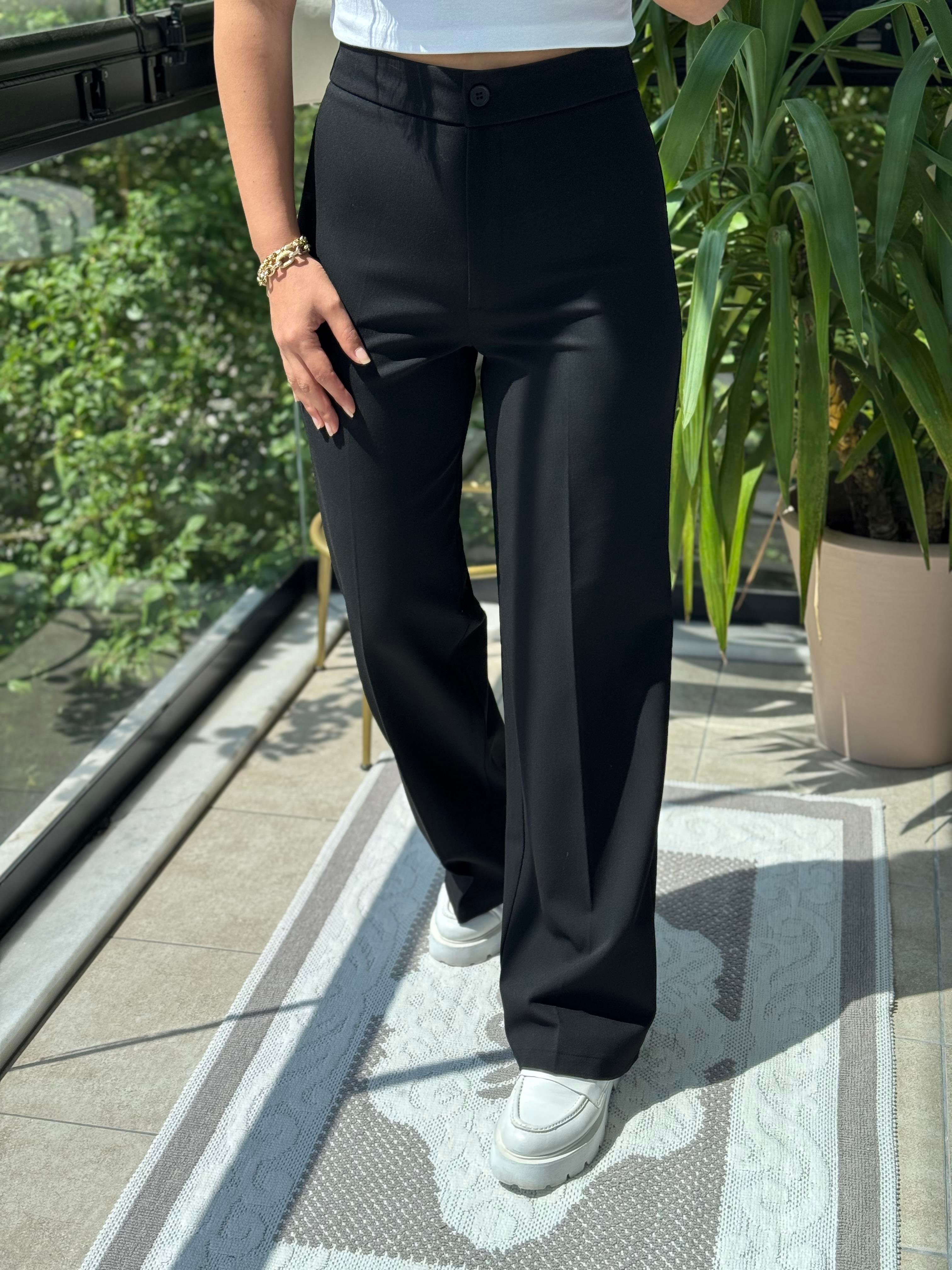 Palazzo Kumaş Pantolon Siyah