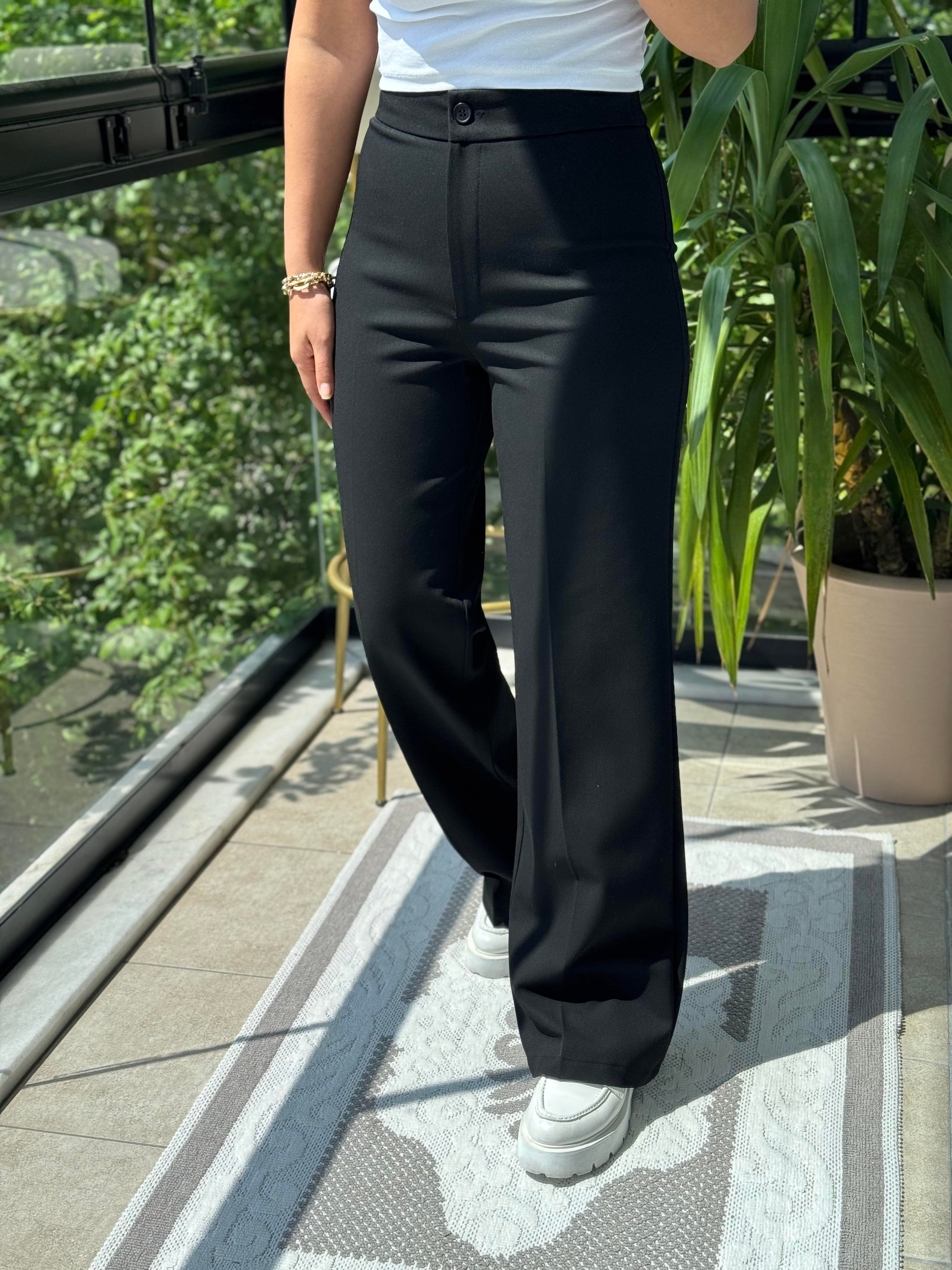 Palazzo Kumaş Pantolon Siyah