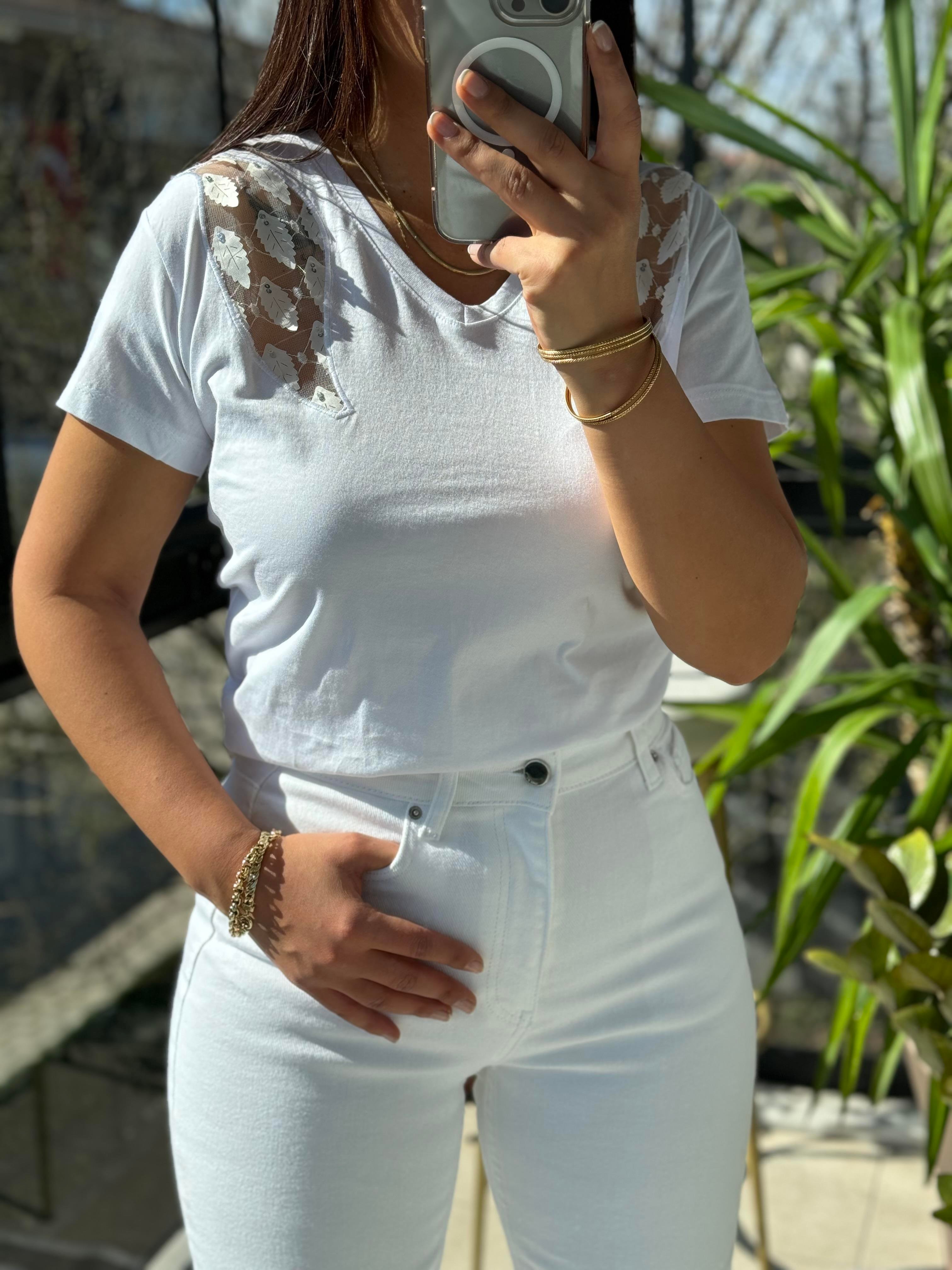 Pamuklu Tişört Omuz Transparan