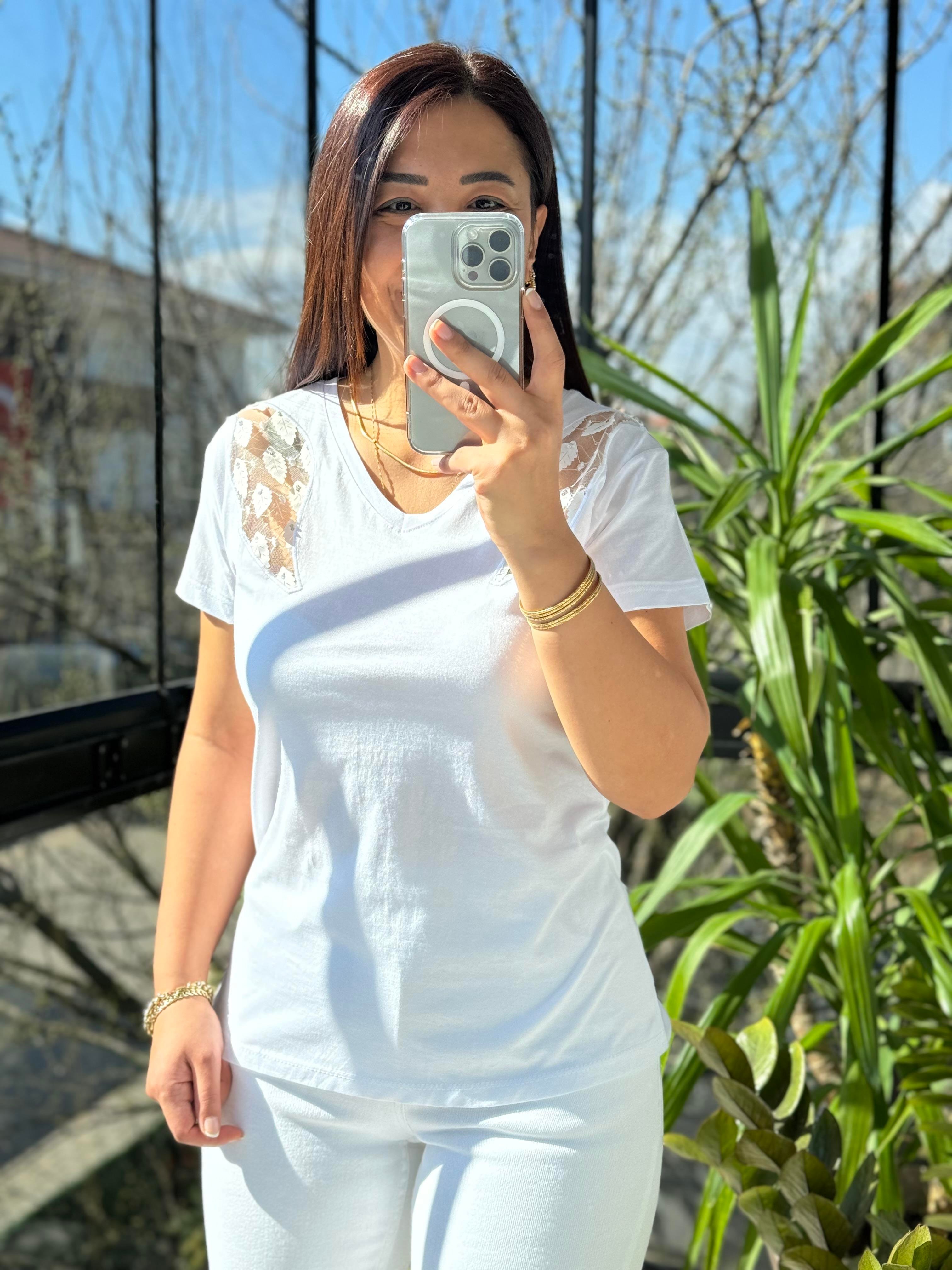 Pamuklu Tişört Omuz Transparan