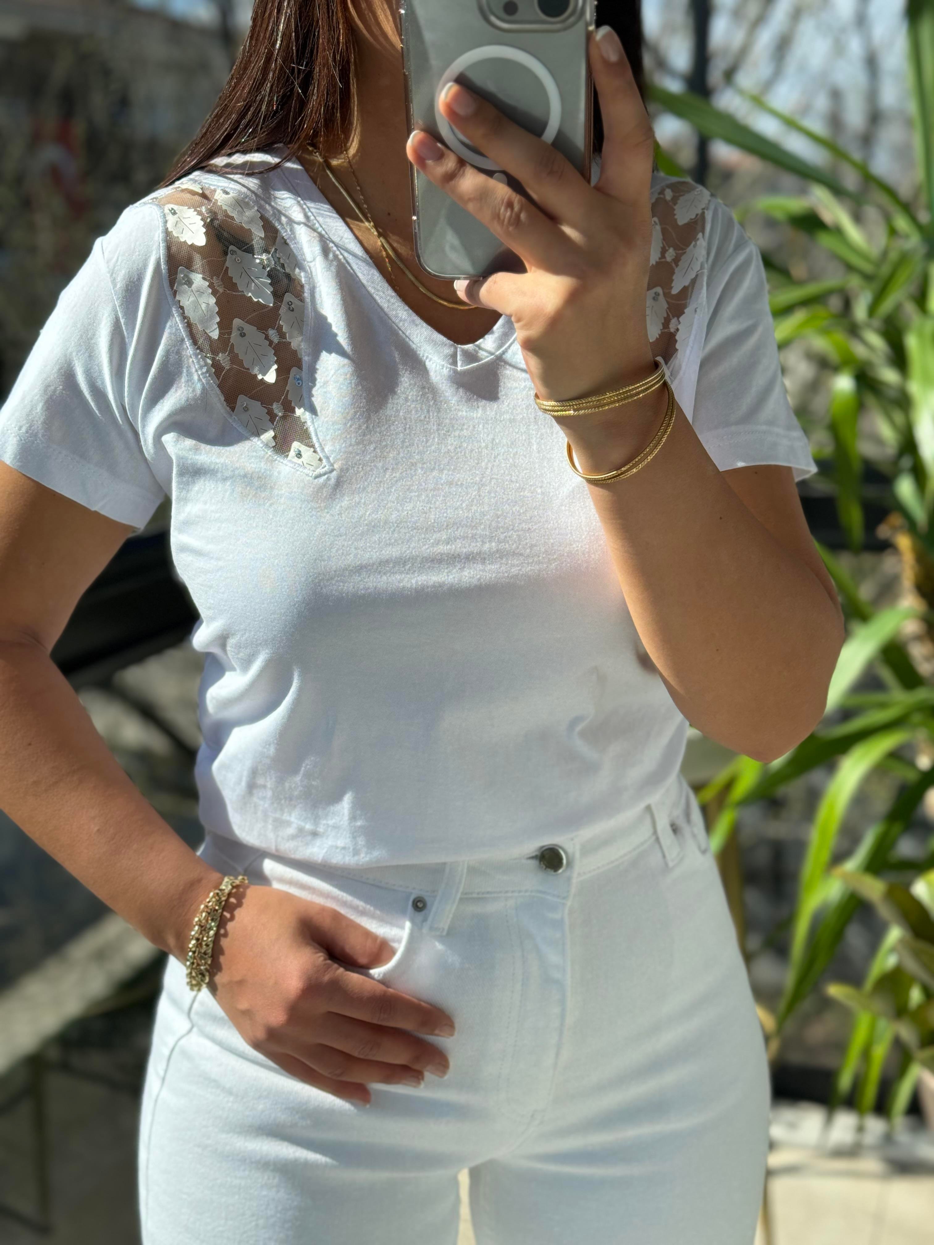 Pamuklu Tişört Omuz Transparan