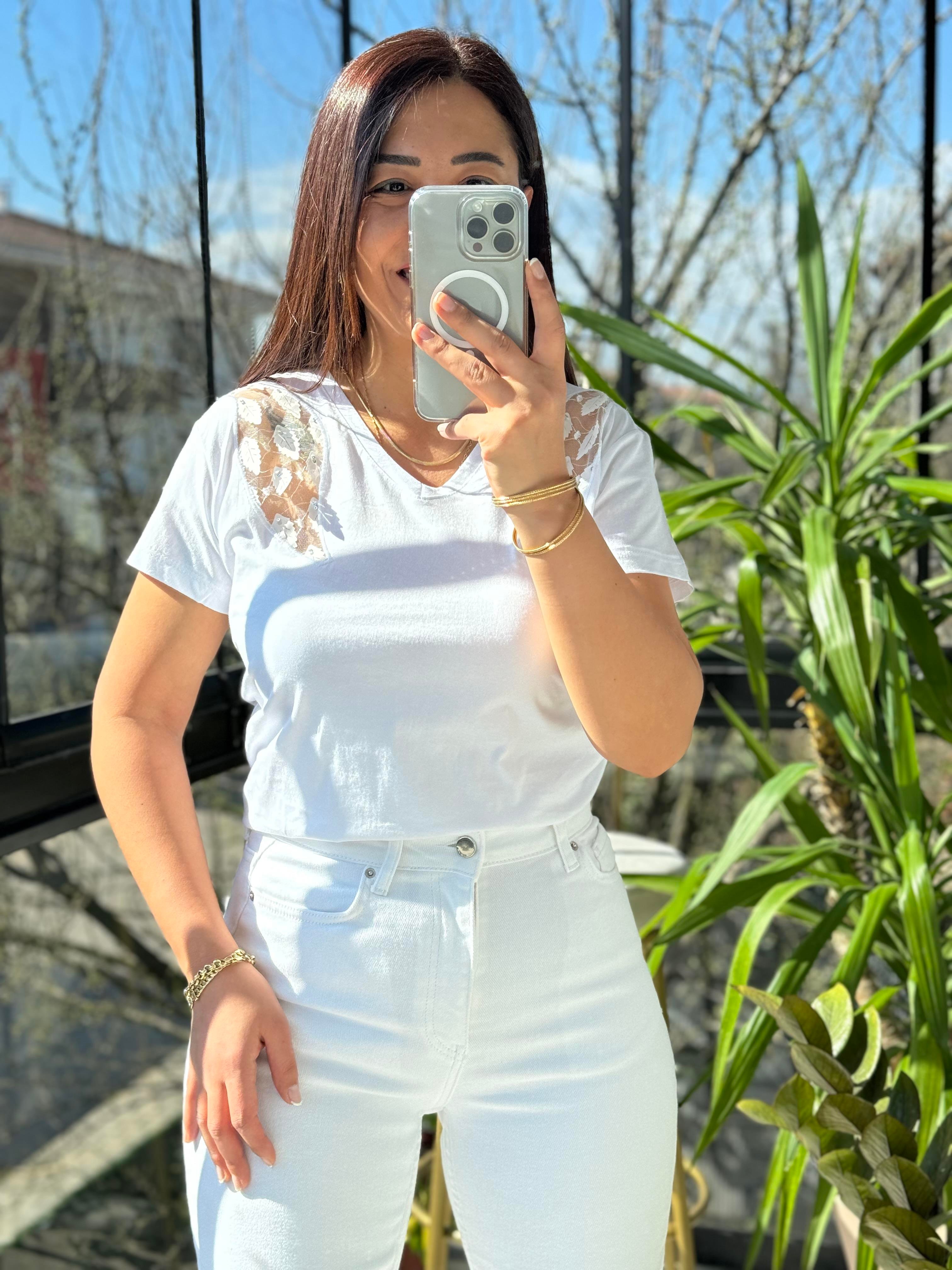 Pamuklu Tişört Omuz Transparan