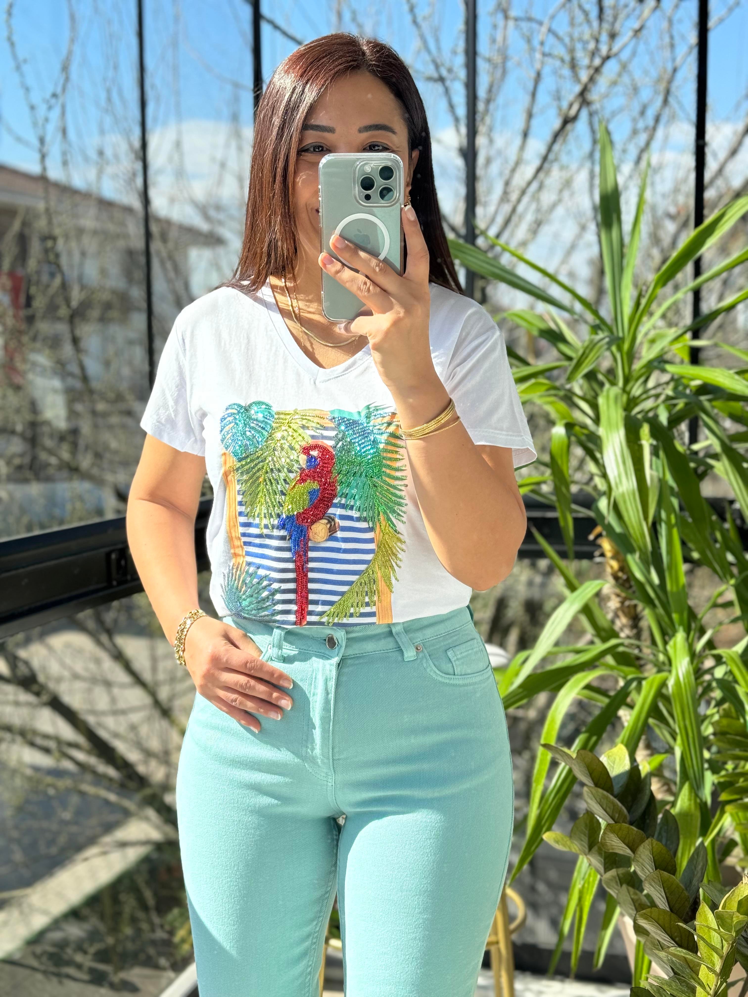 Pamuklu Tişört Papağanlı