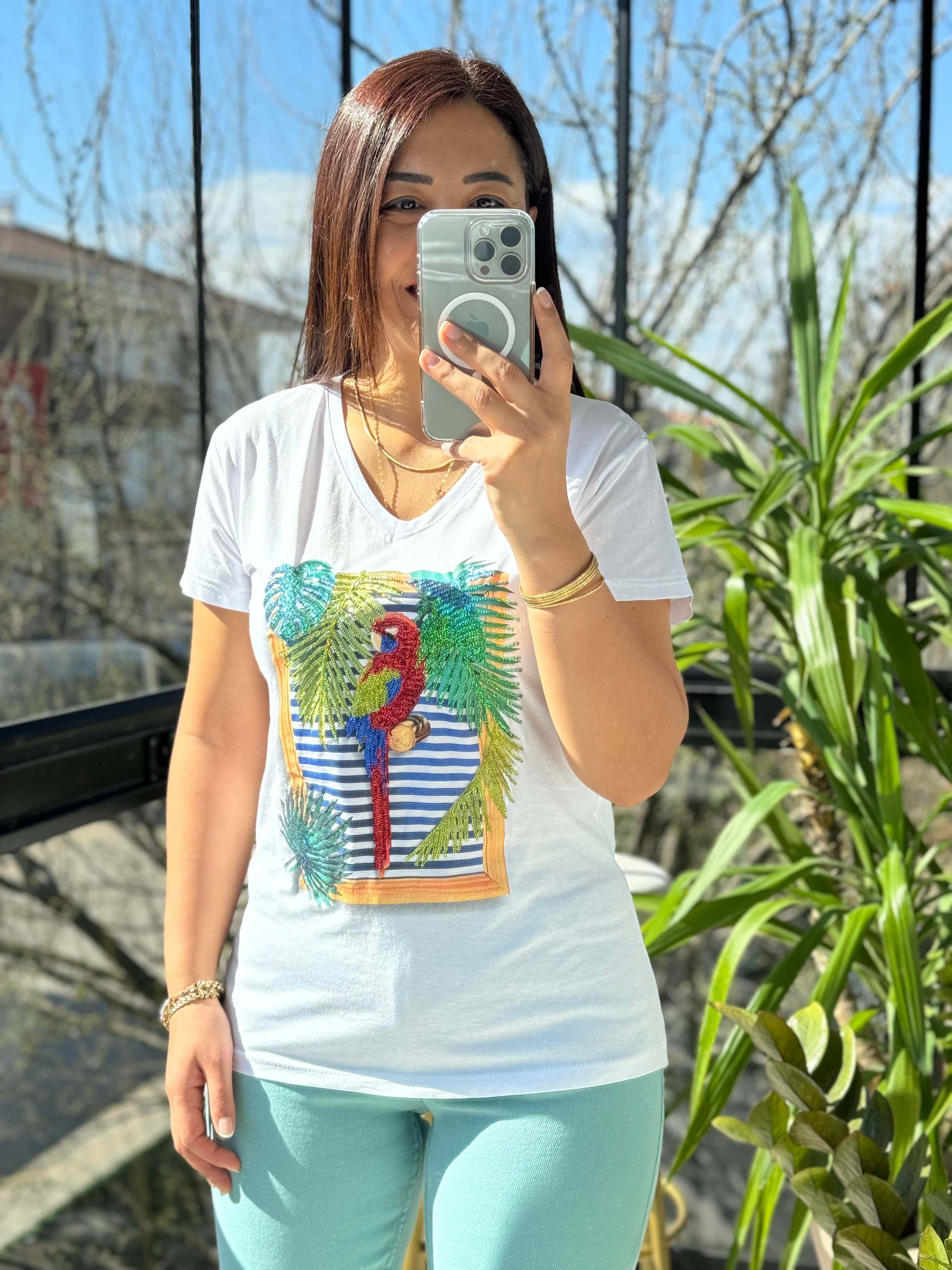 Pamuklu Tişört Papağanlı