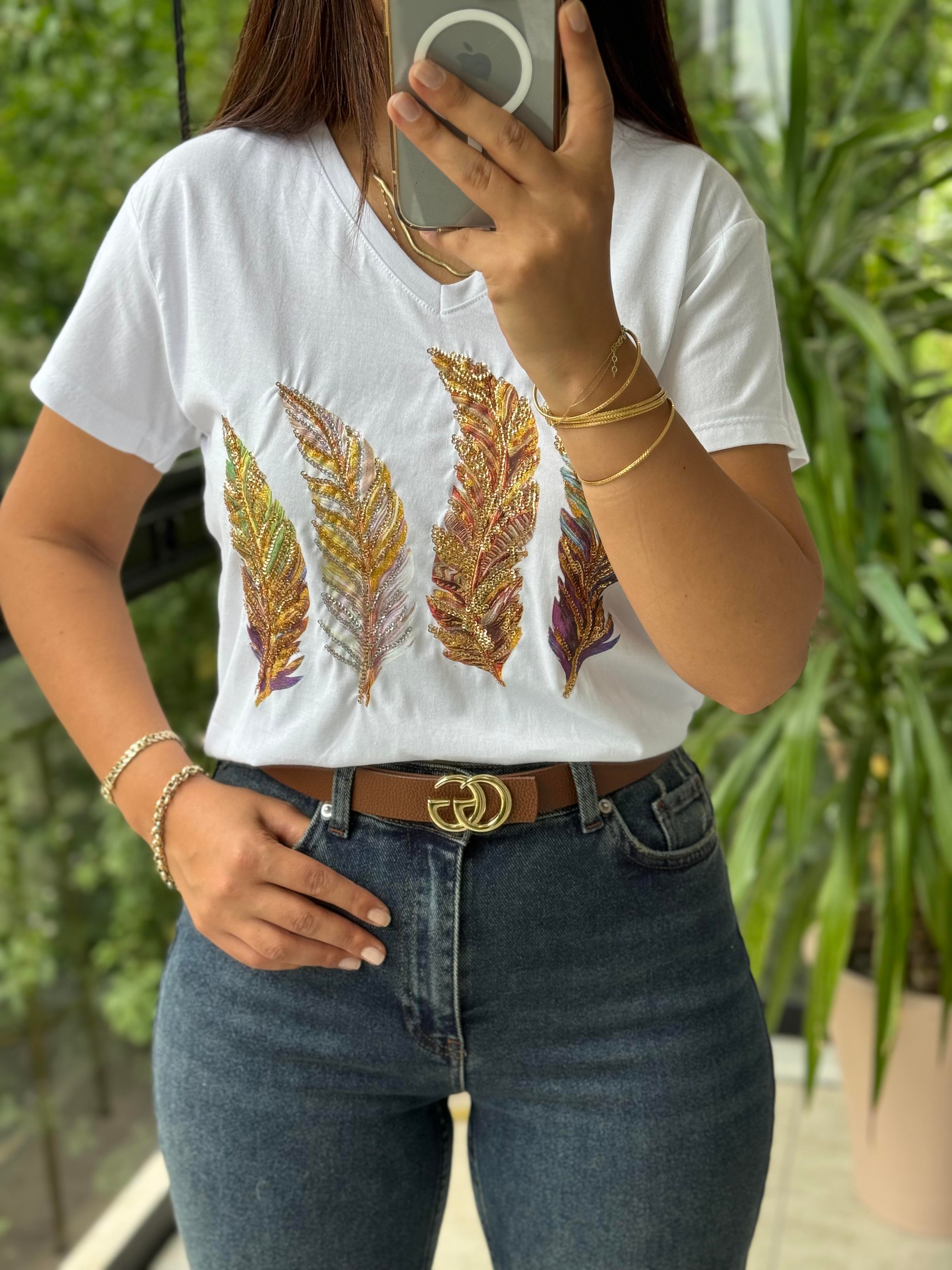 Pamuklu Tişört Renkli Tüylü