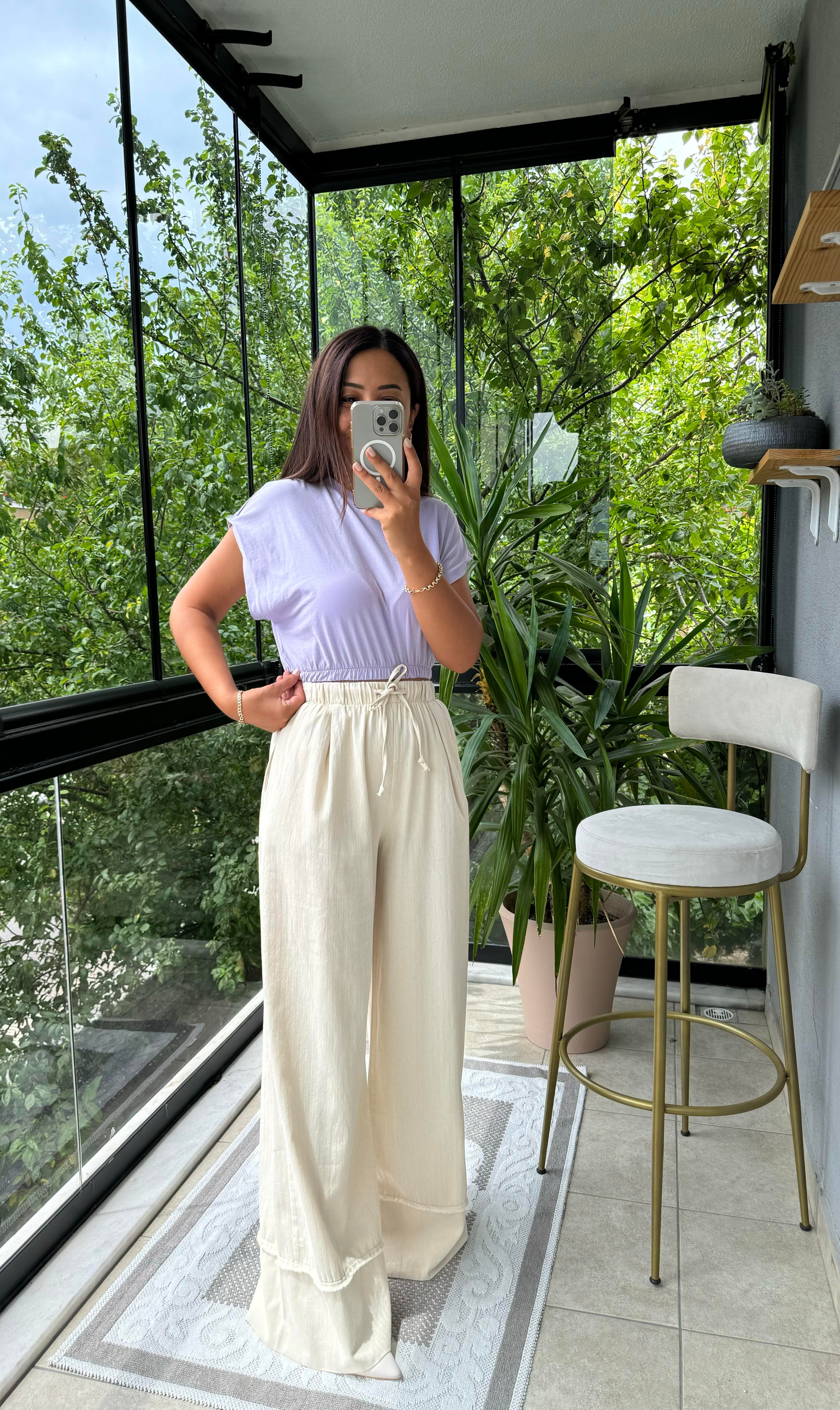 Perry Gabardin Bol Paça Pantolon Taş