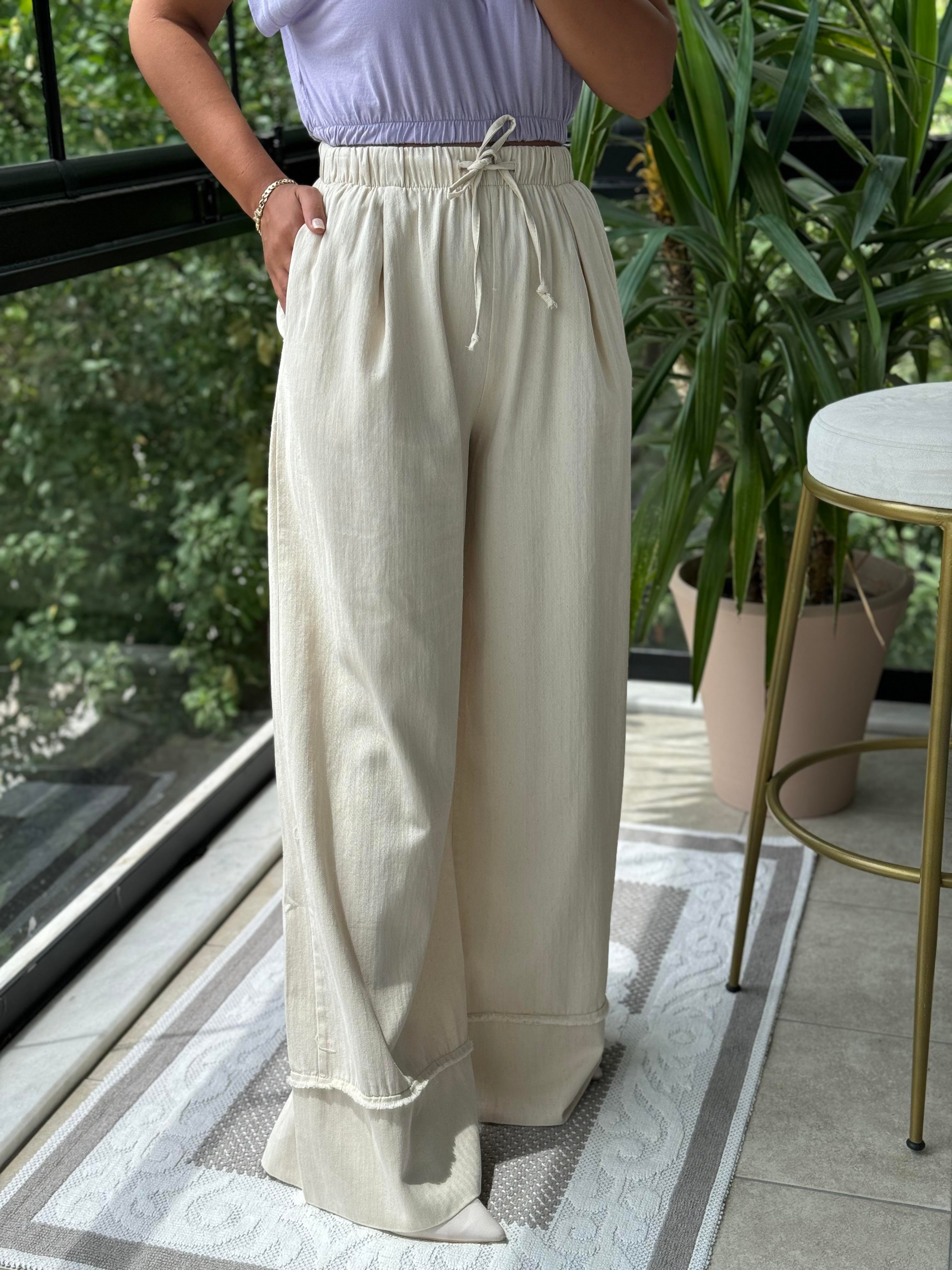 Perry Gabardin Bol Paça Pantolon Taş