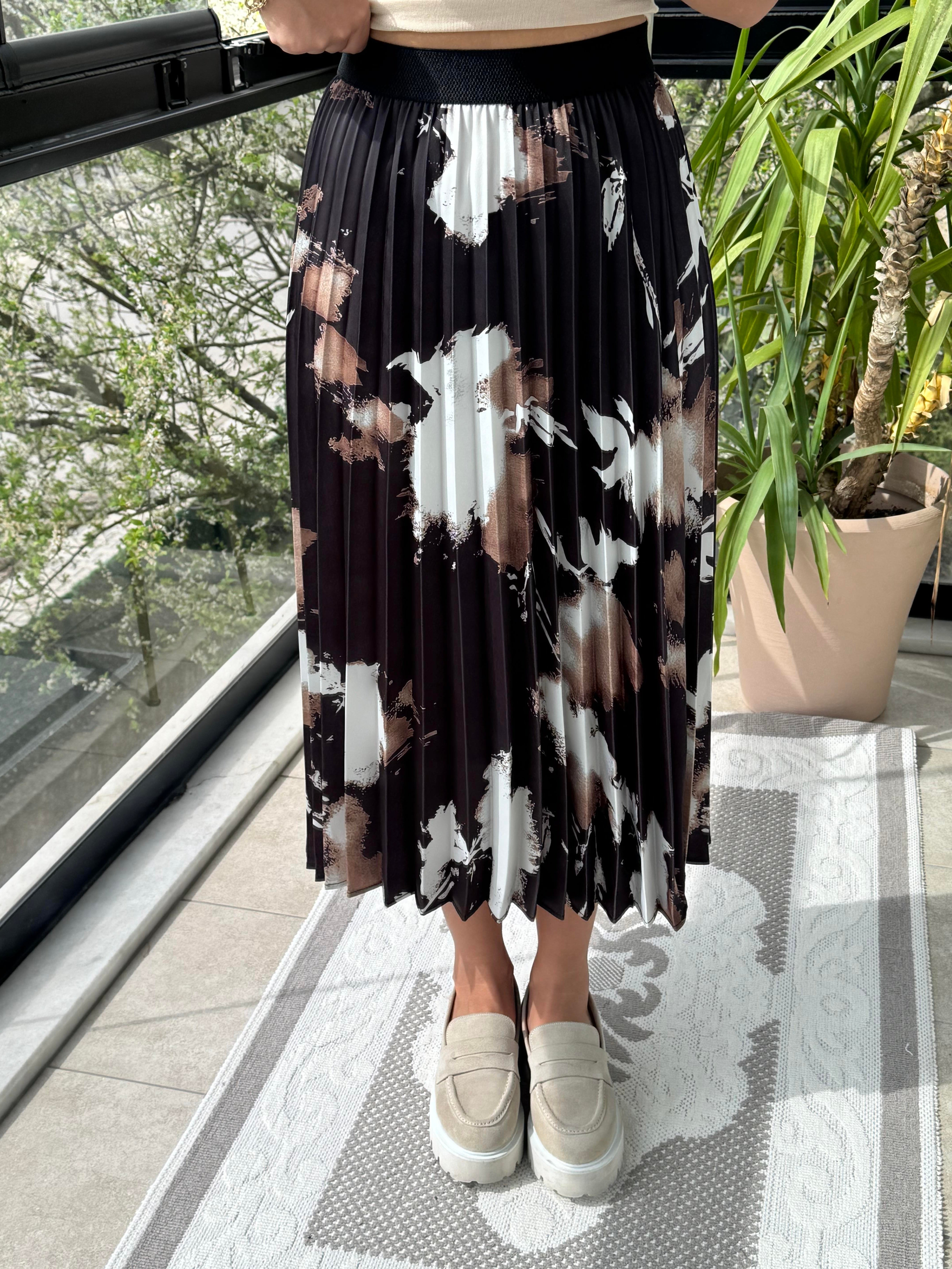 Pileli Desenli Etek Kahve