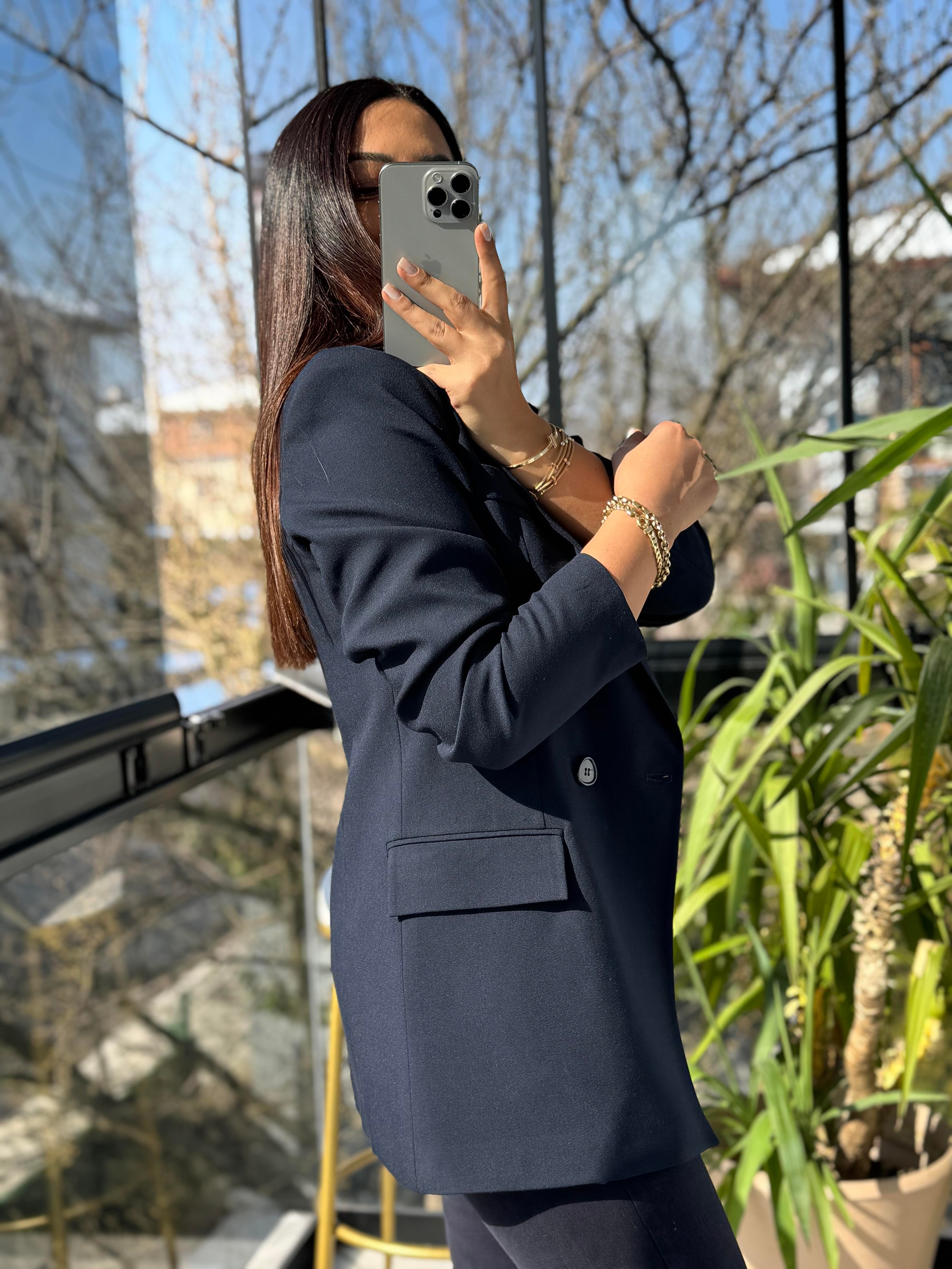 Poliviskon Kumaş Slimfit Blazer Ceket Lacivert