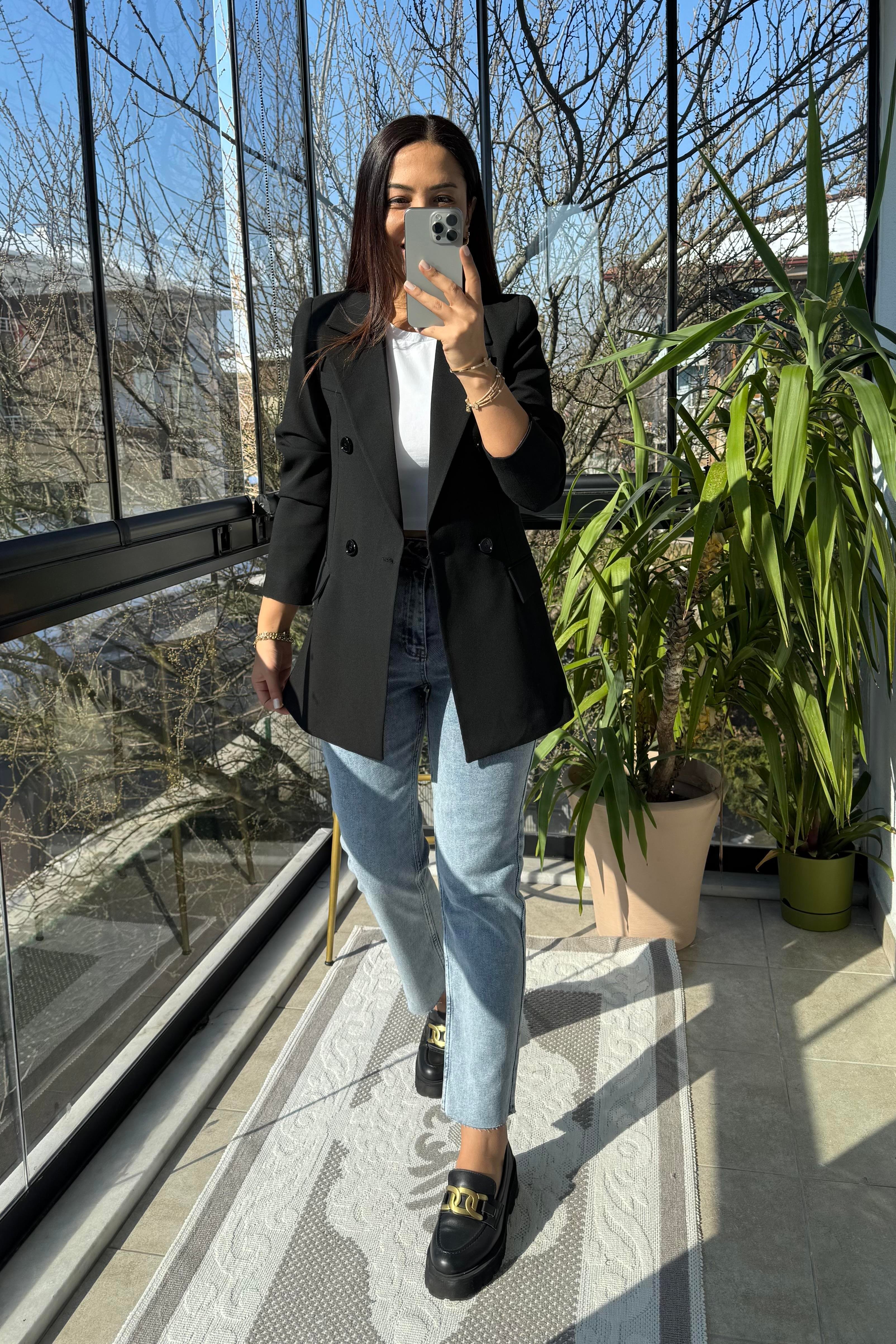 Poliviskon Kumaş Slimfit Blazer Ceket Siyah