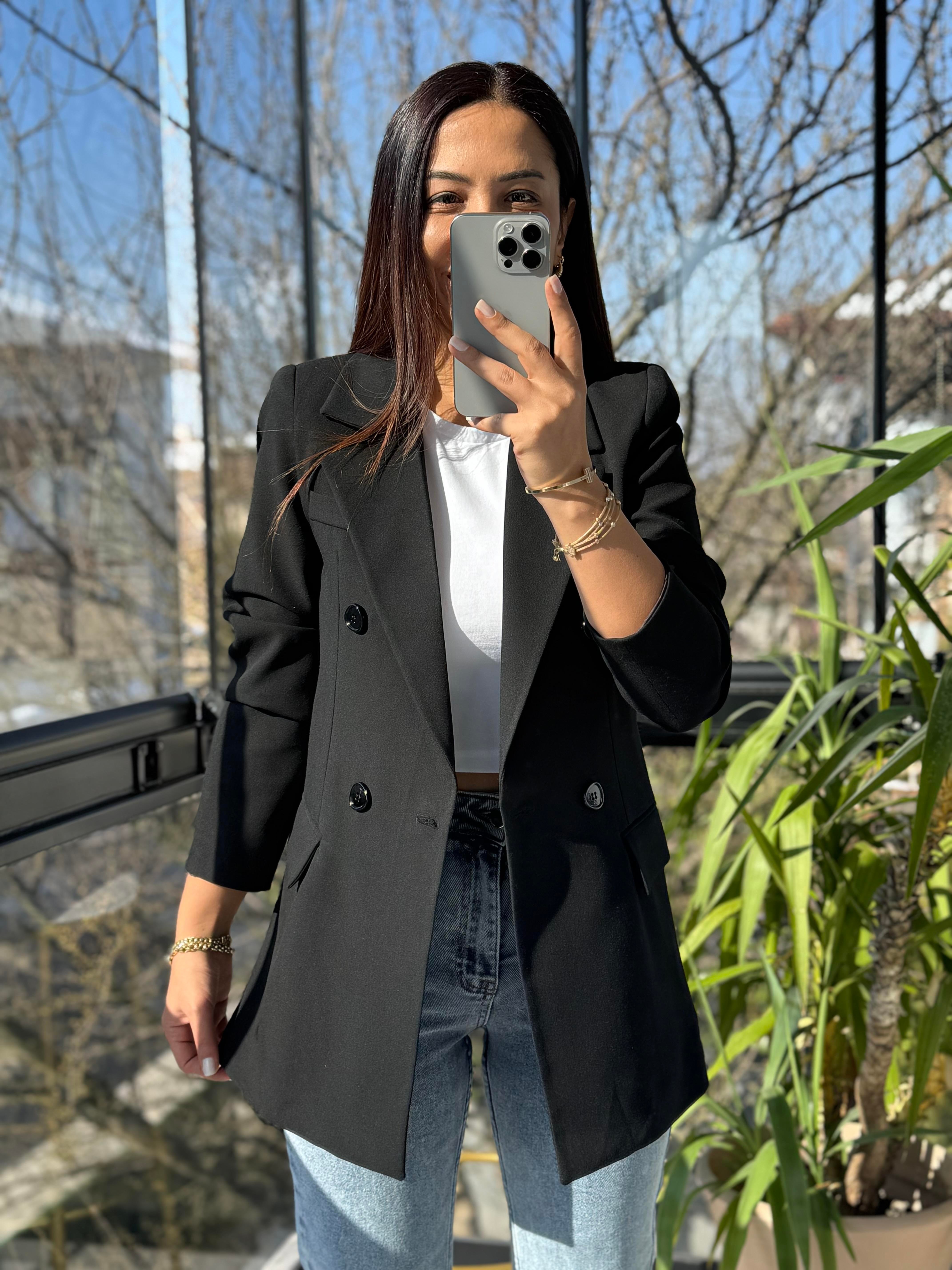 Poliviskon Kumaş Slimfit Blazer Ceket Siyah