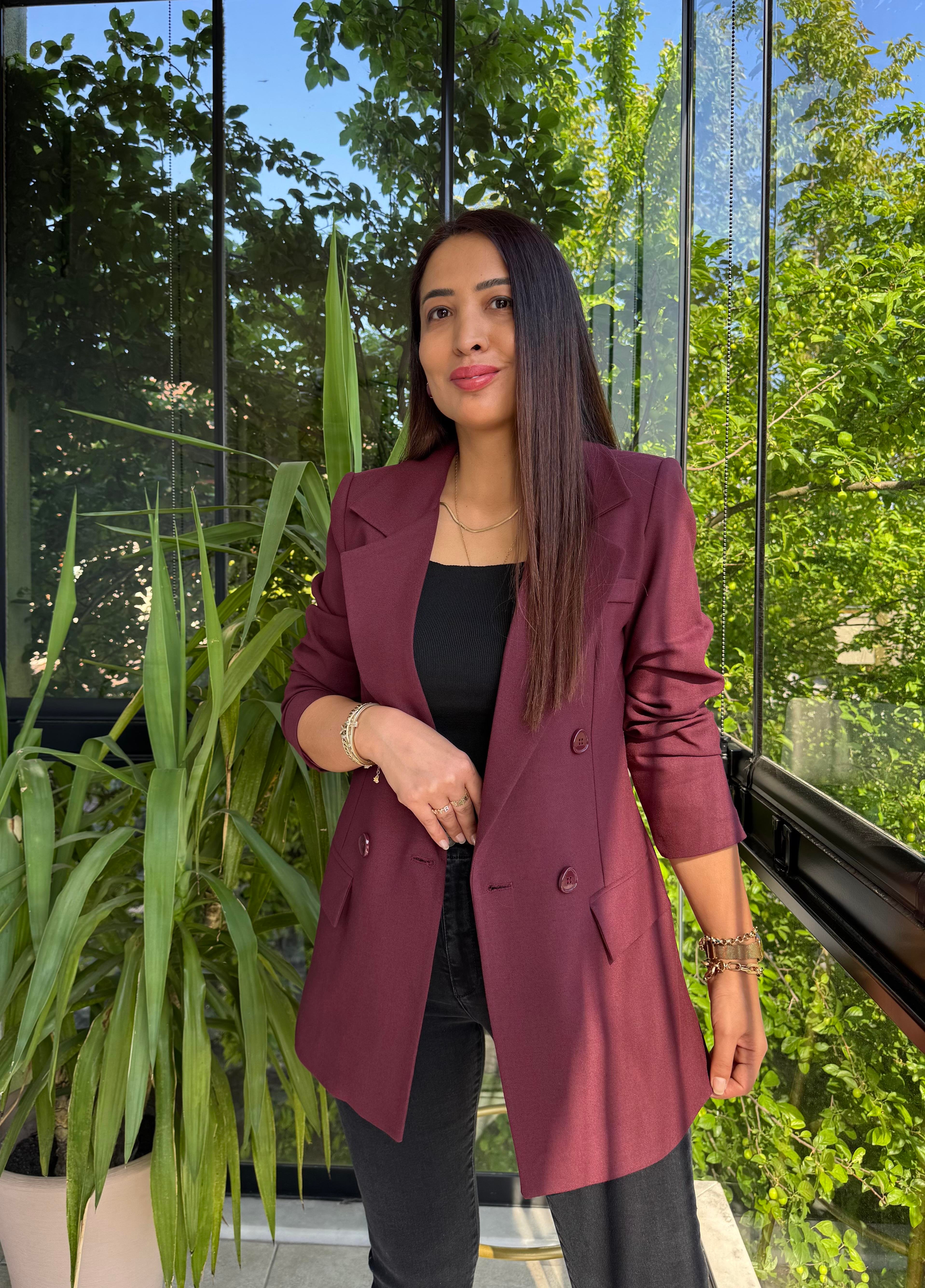 Poliviskon Kumaş Slimfit Blazer Ceket Bordo