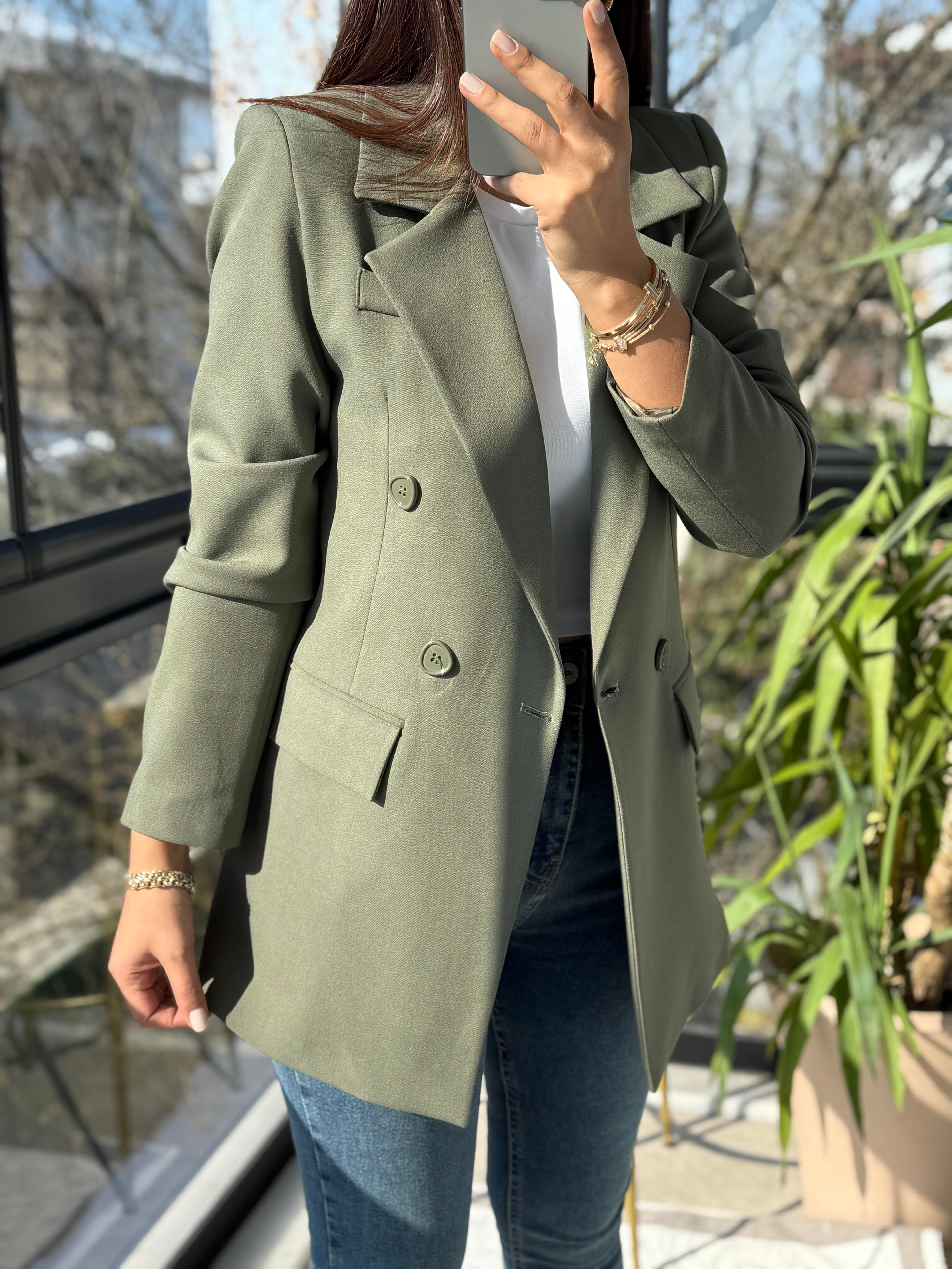 Poliviskon Kumaş Slimfit Blazer Ceket Haki Yeşili