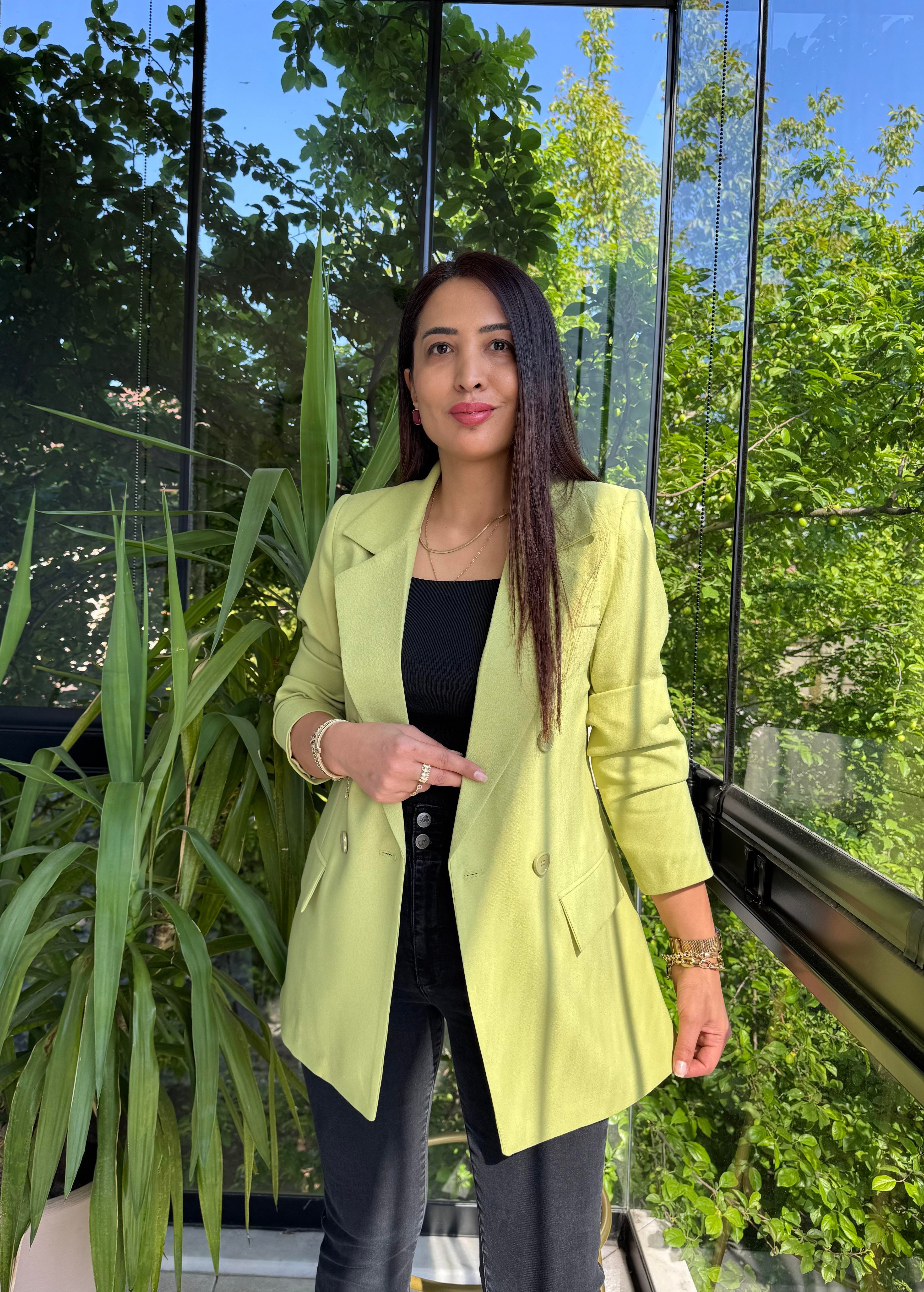 Poliviskon Kumaş Slimfit Blazer Ceket Fıstık Yeşili