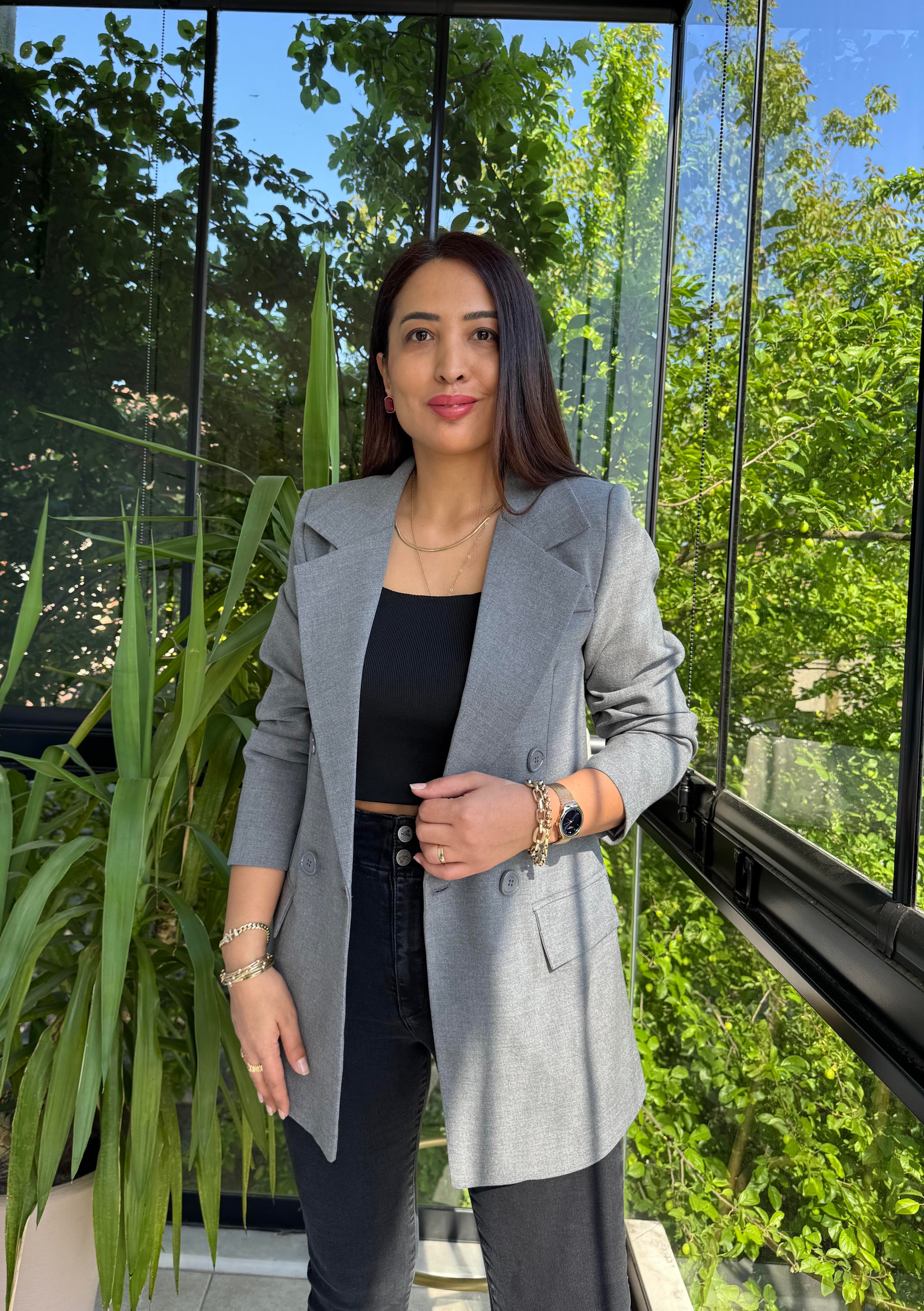 Poliviskon Kumaş Slimfit Blazer Ceket Gri