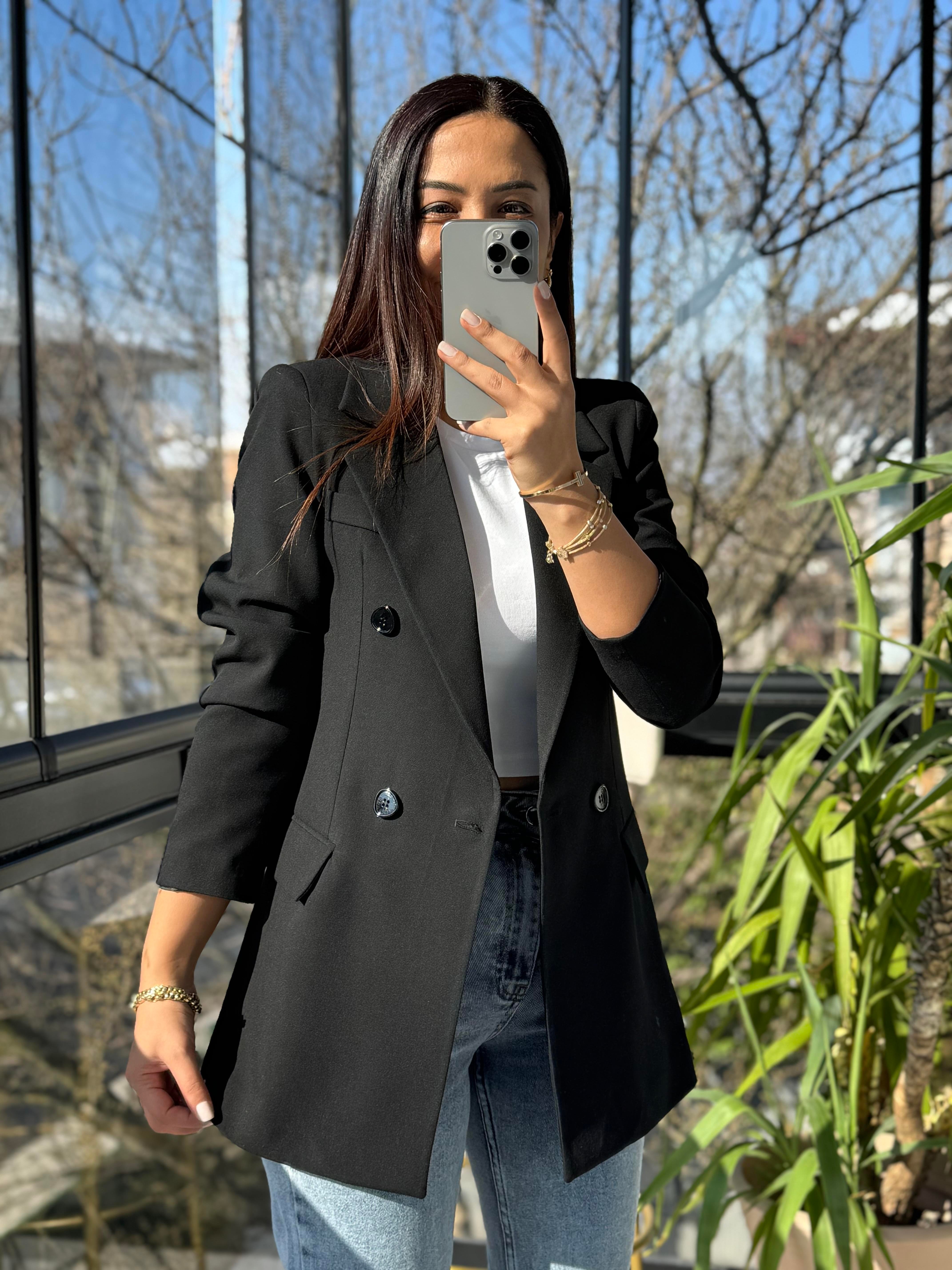 Poliviskon Kumaş Slimfit Blazer Ceket Siyah