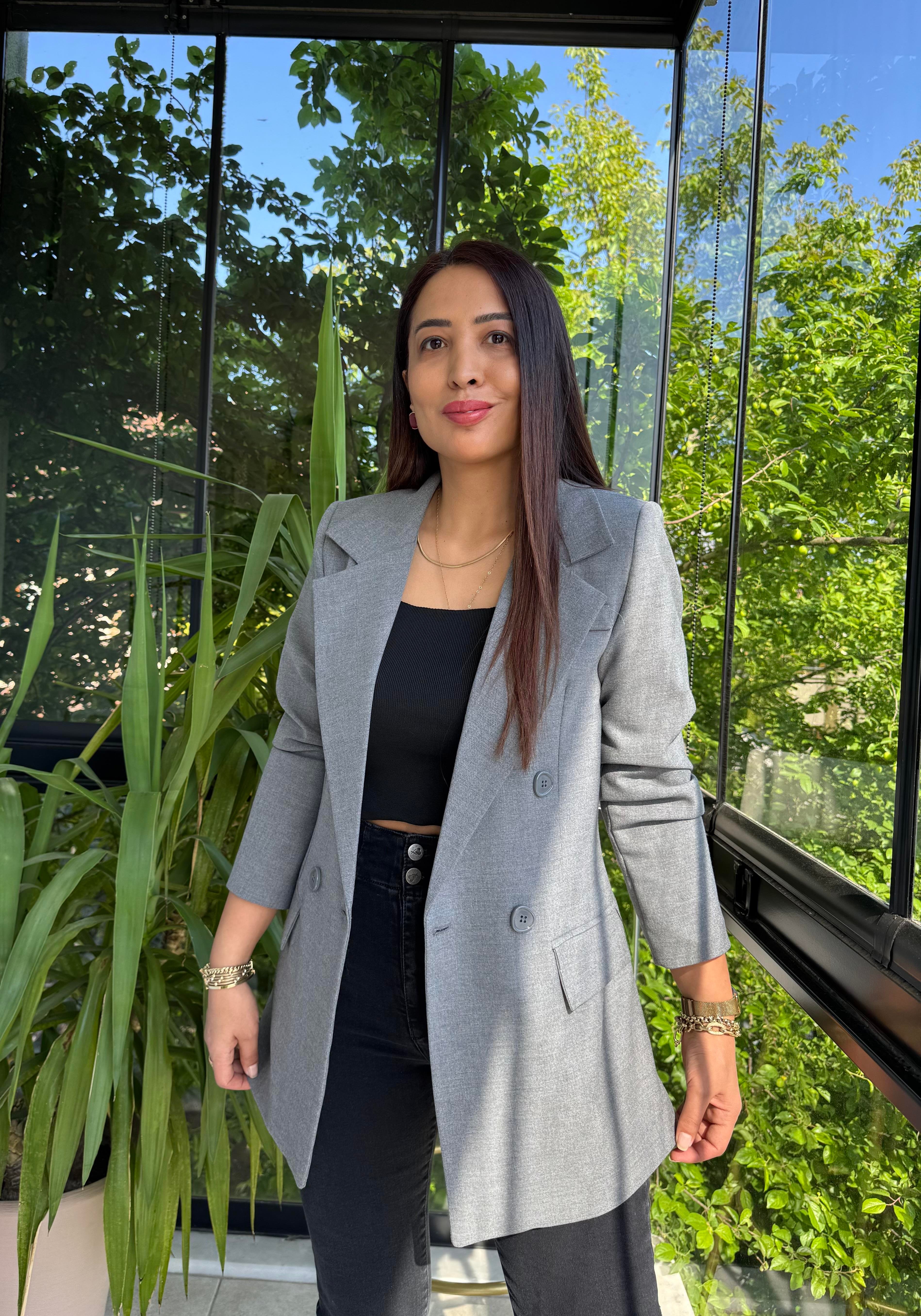 Poliviskon Kumaş Slimfit Blazer Ceket Gri