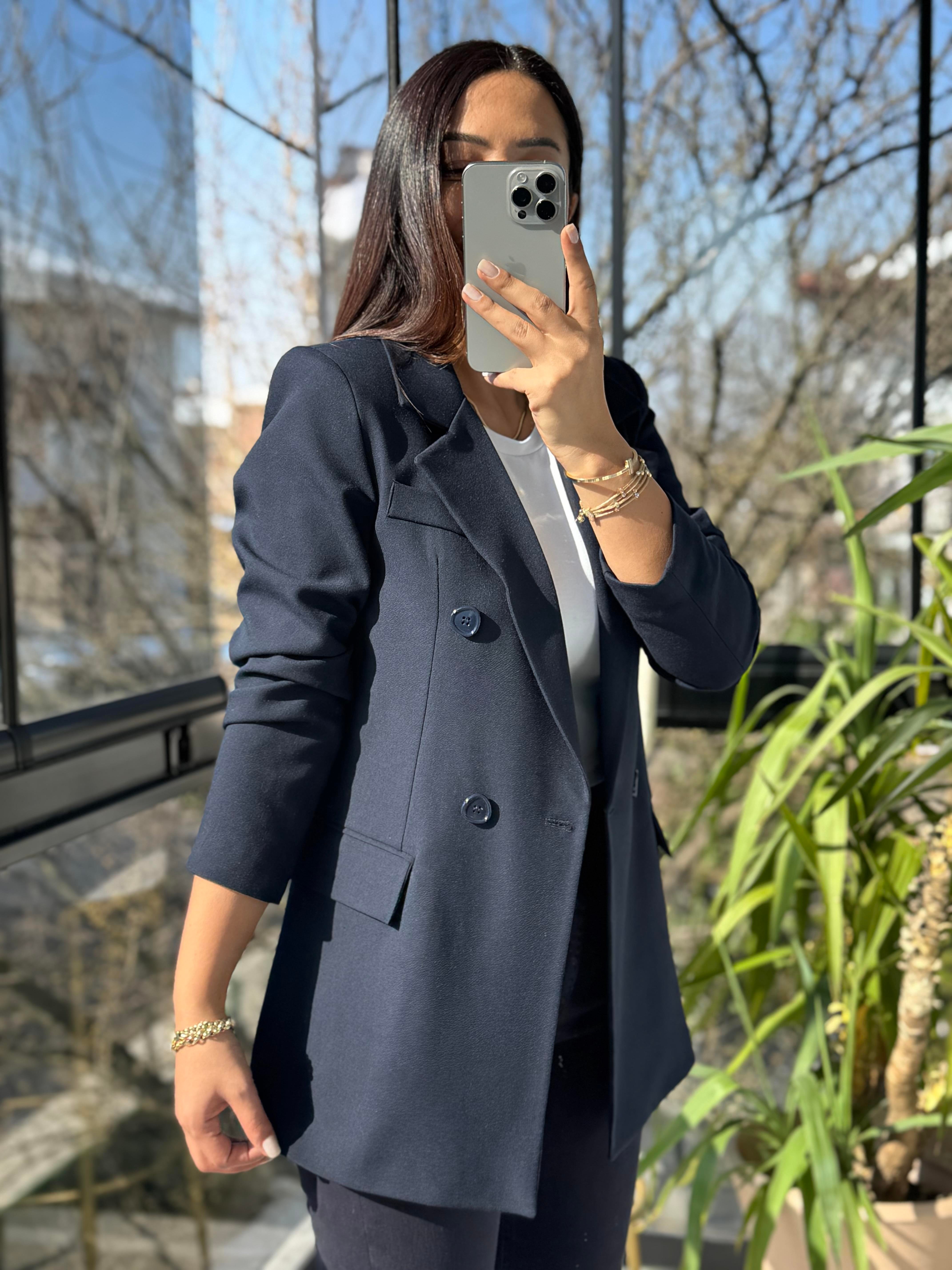 Poliviskon Kumaş Slimfit Blazer Ceket Lacivert