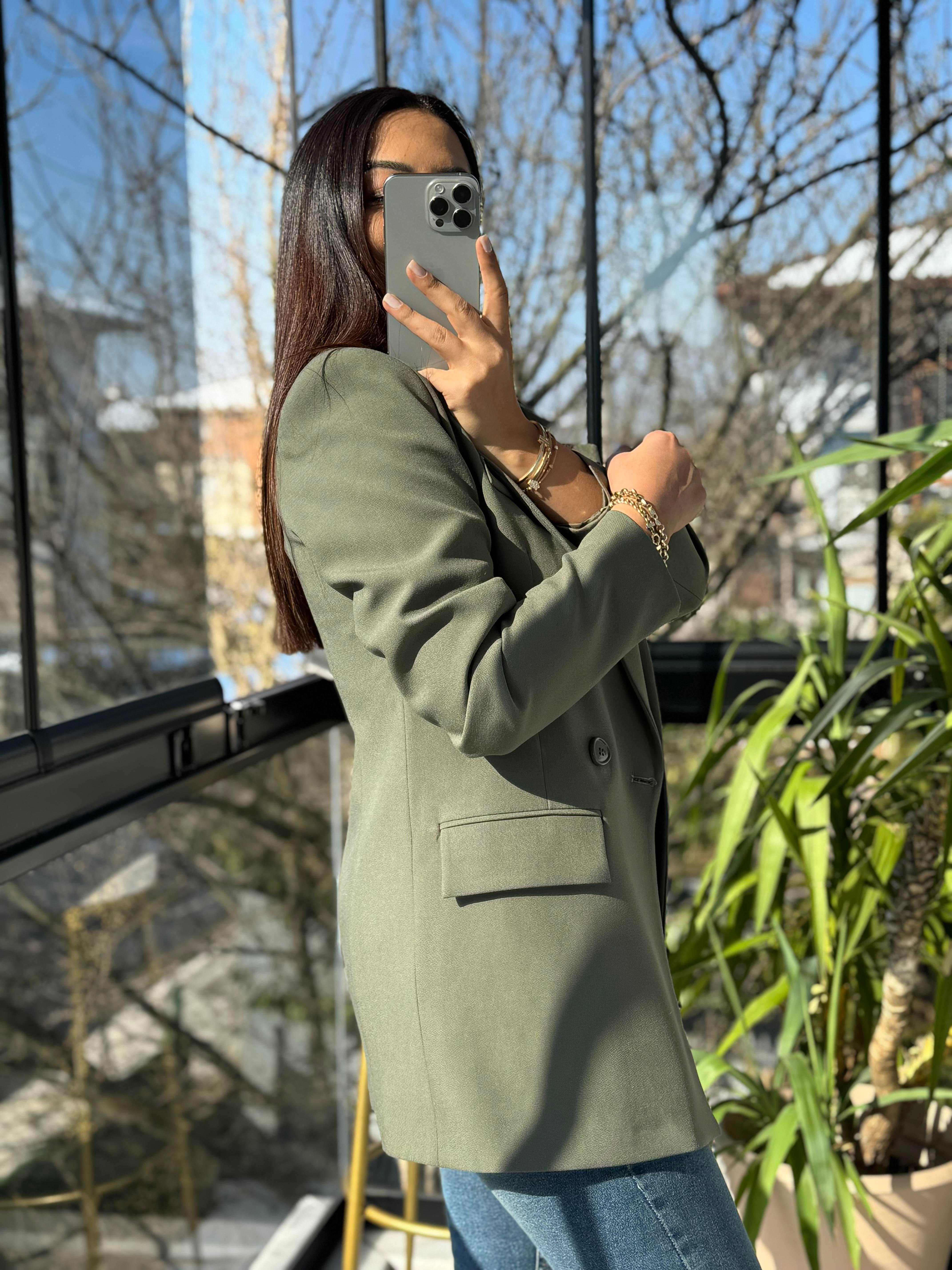 Poliviskon Kumaş Slimfit Blazer Ceket Haki Yeşili