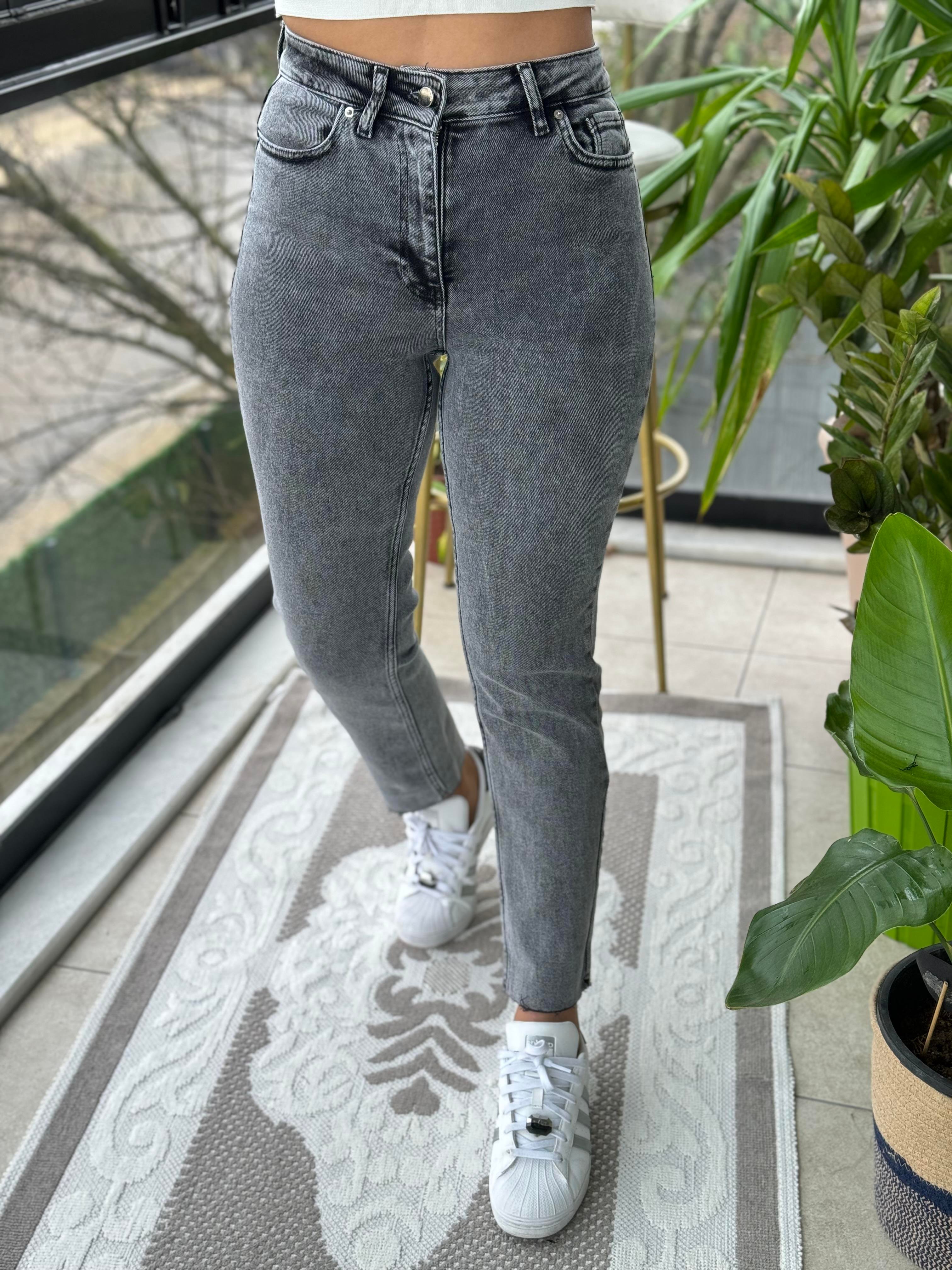 Premium Kalite Kesik Paça Jean Antrasit