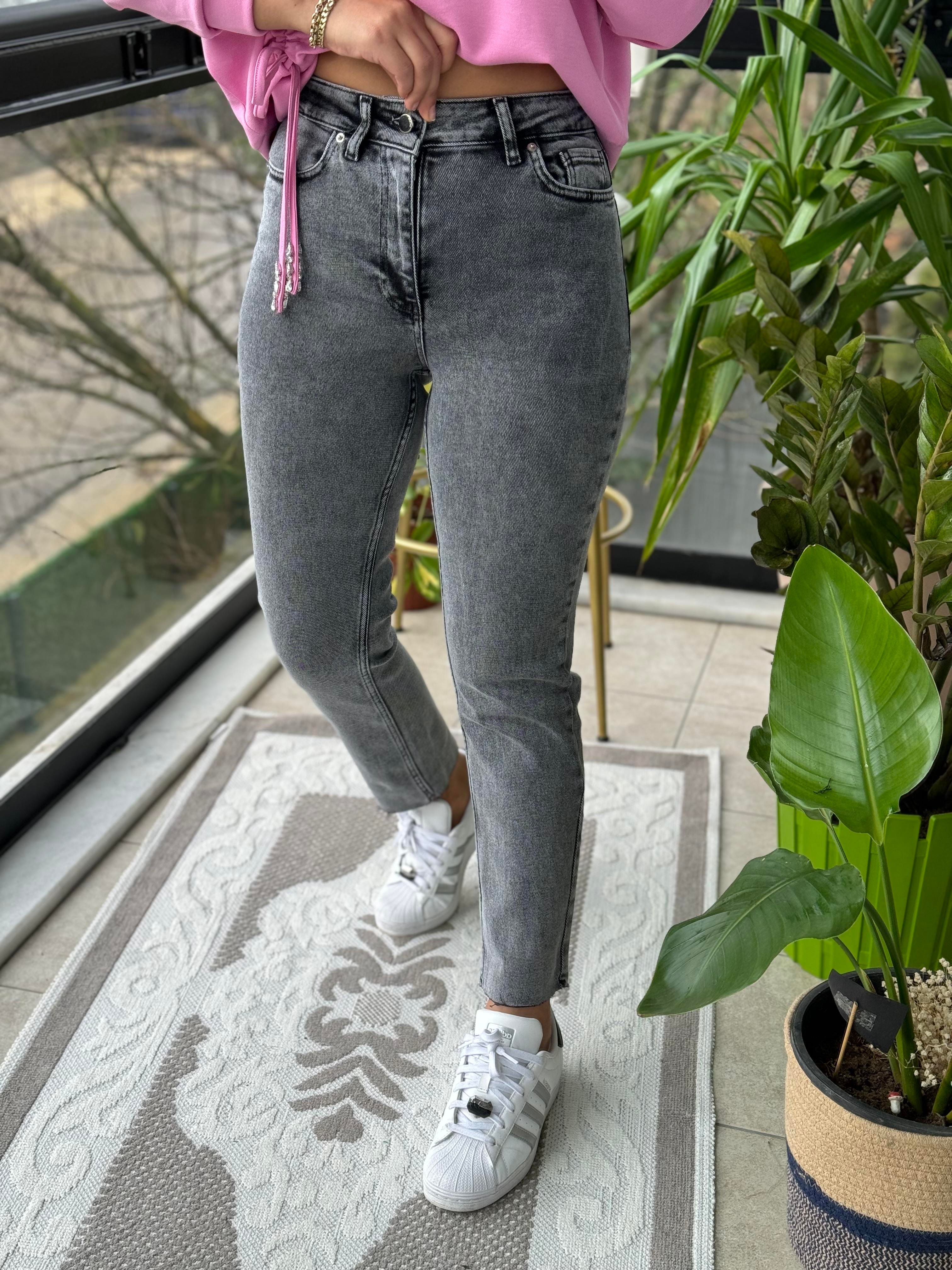 Premium Kalite Kesik Paça Jean Antrasit