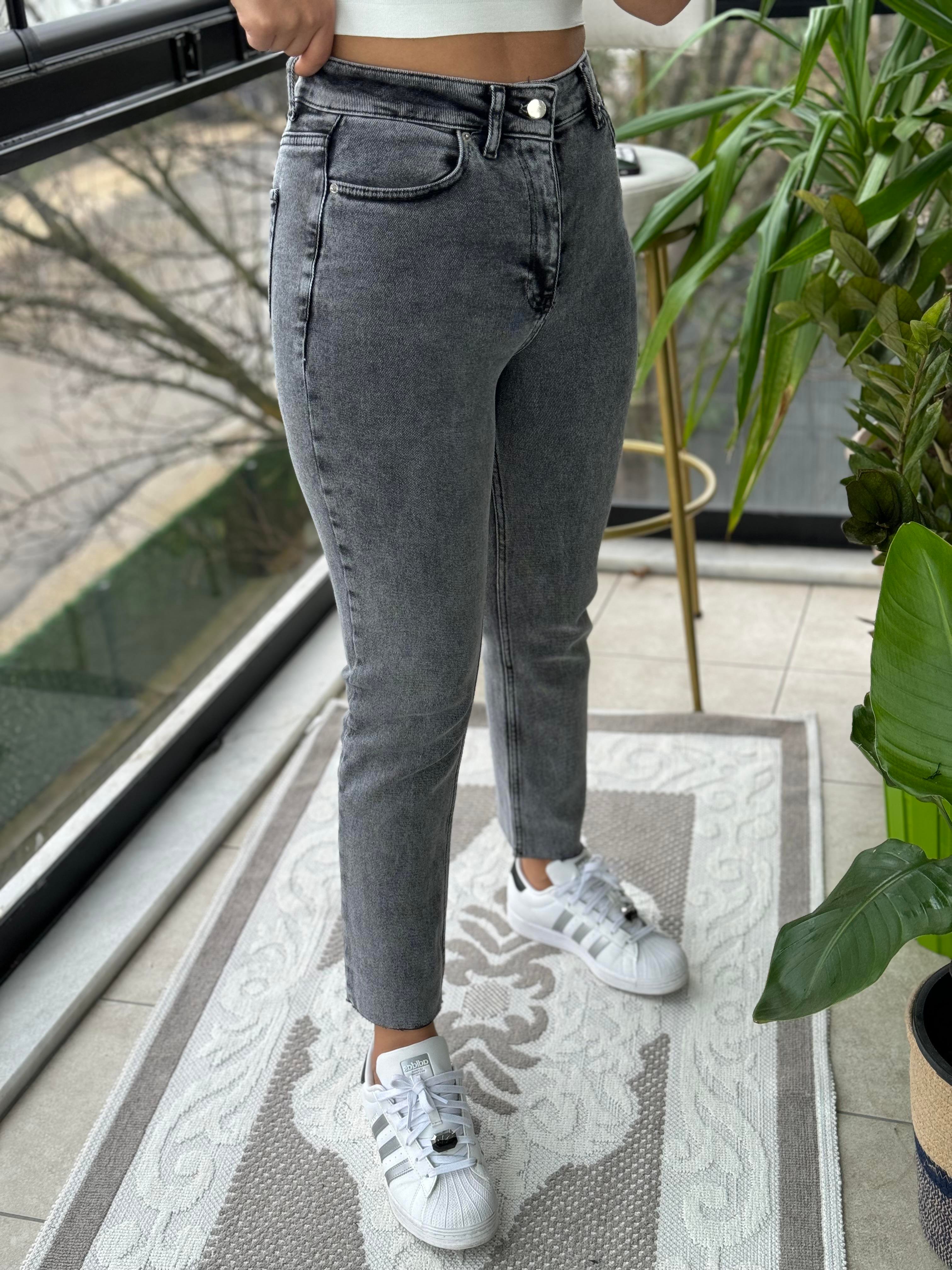 Premium Kalite Kesik Paça Jean Antrasit