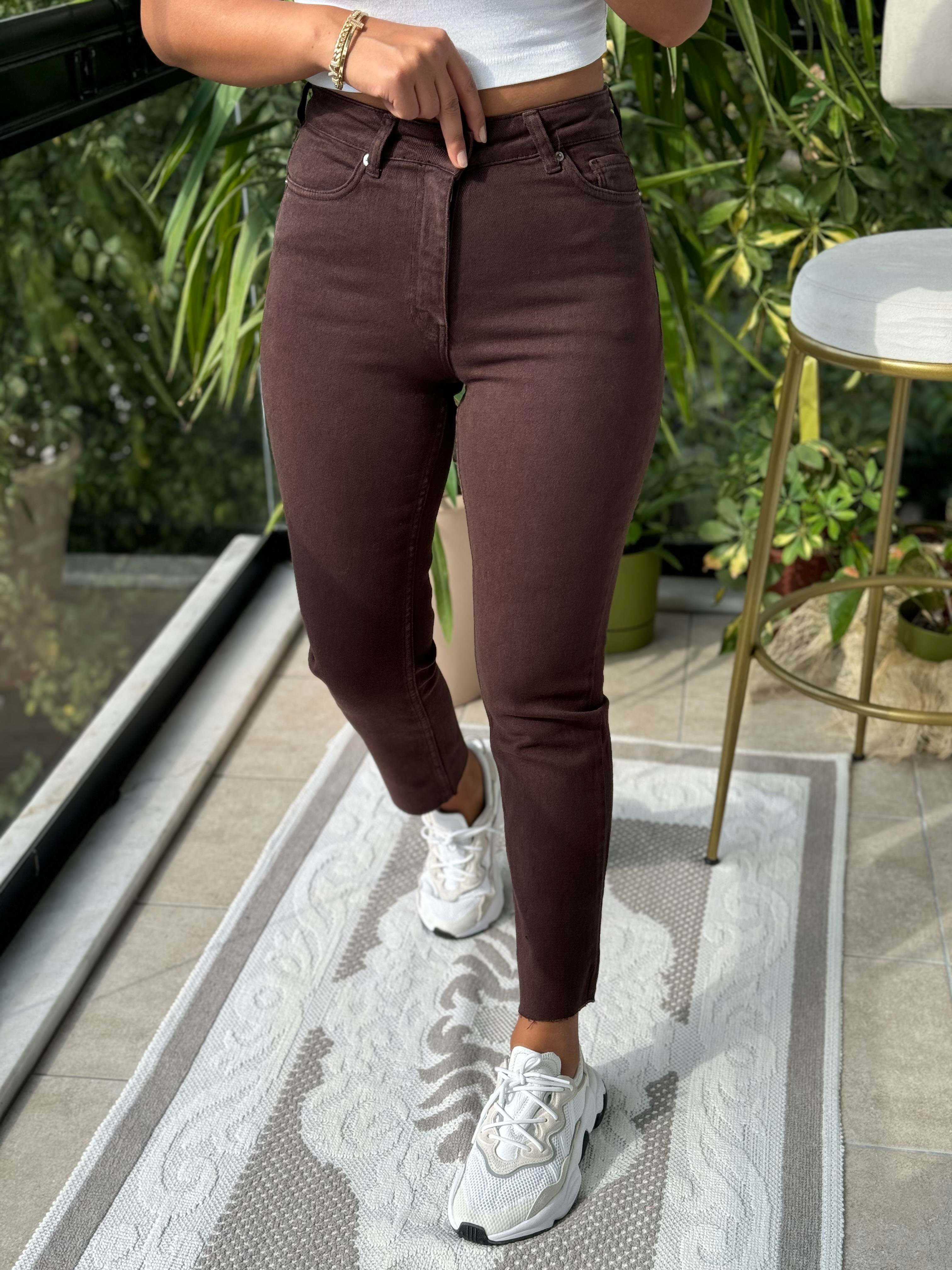 Premium Kalite Kesik Paça Jean Kahve