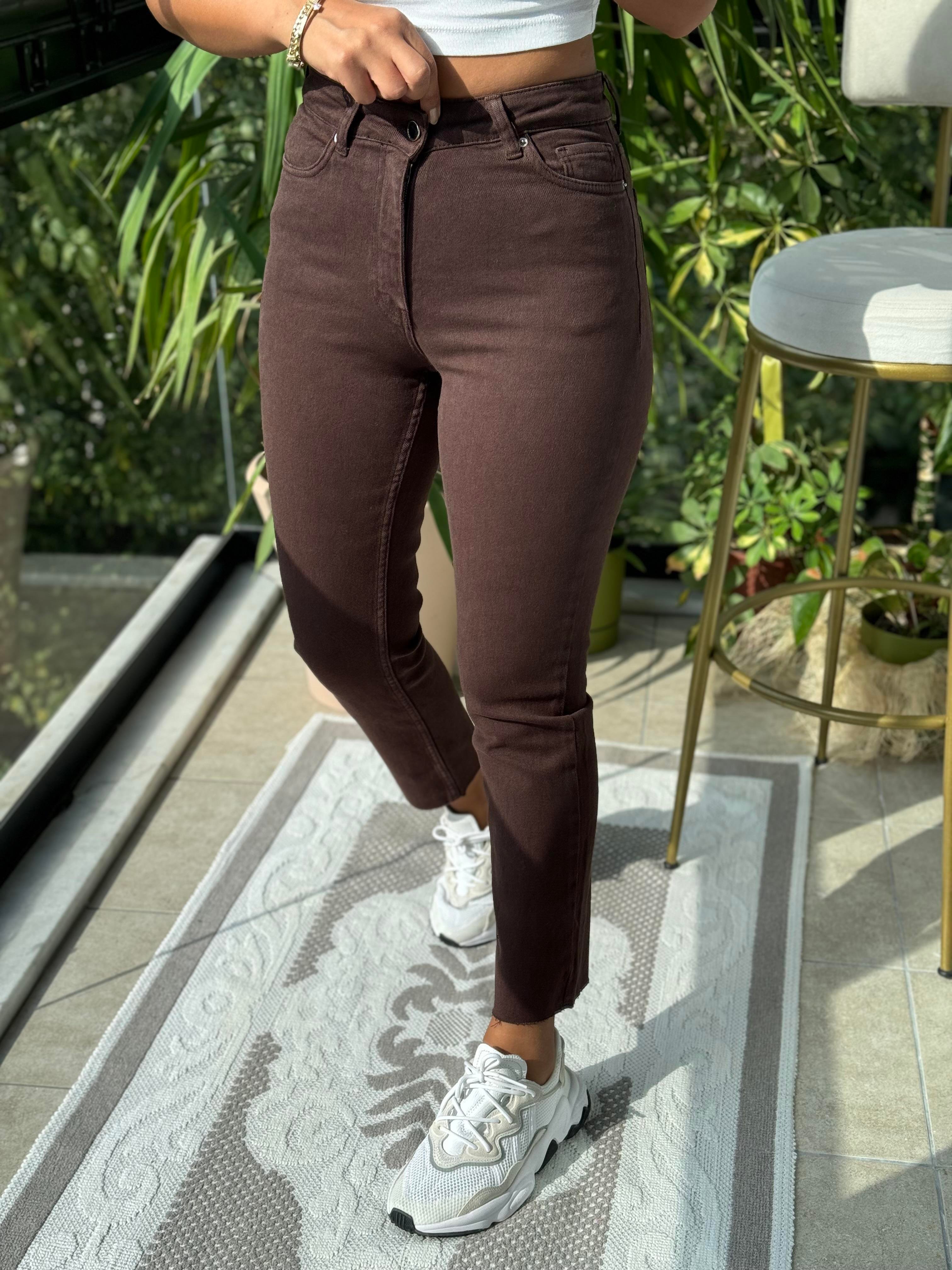 Premium Kalite Kesik Paça Jean Kahve