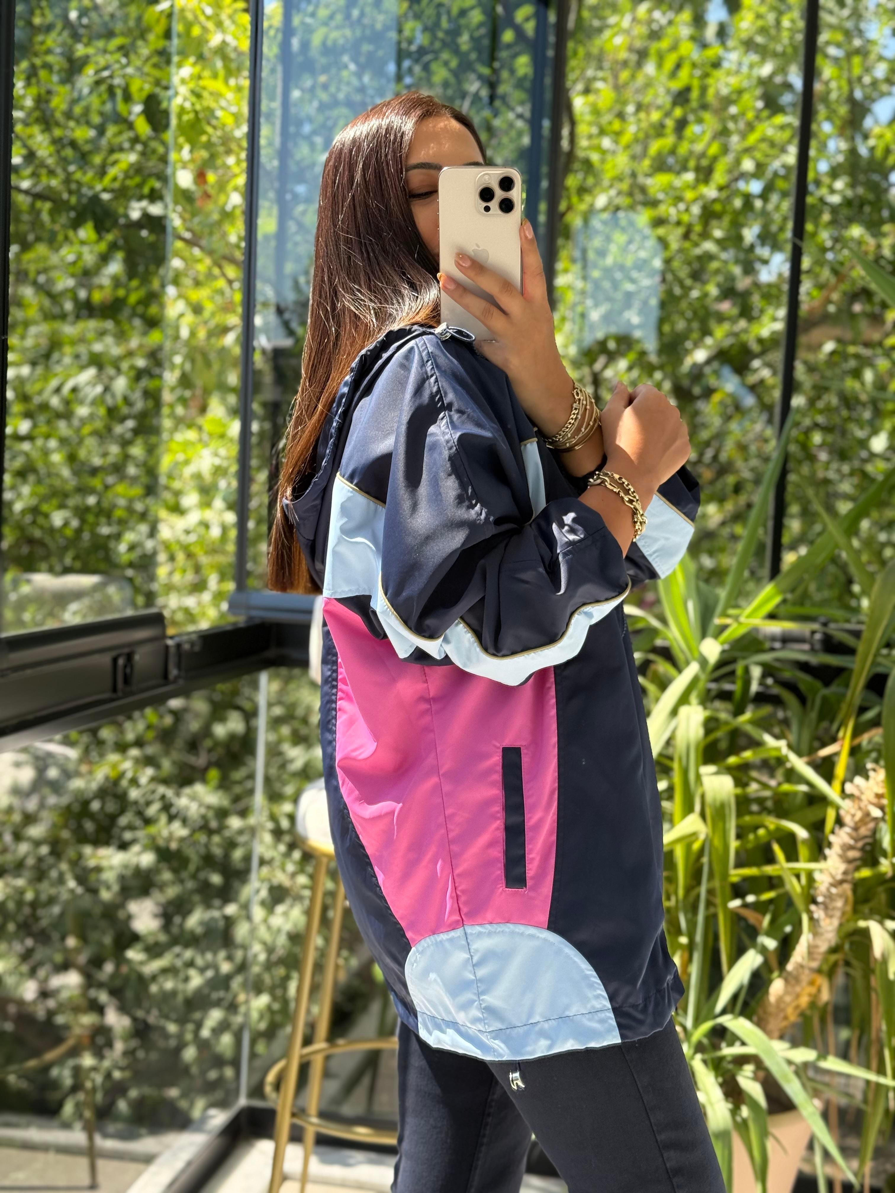 Renk Bloklu Yağmurluk Lacivert