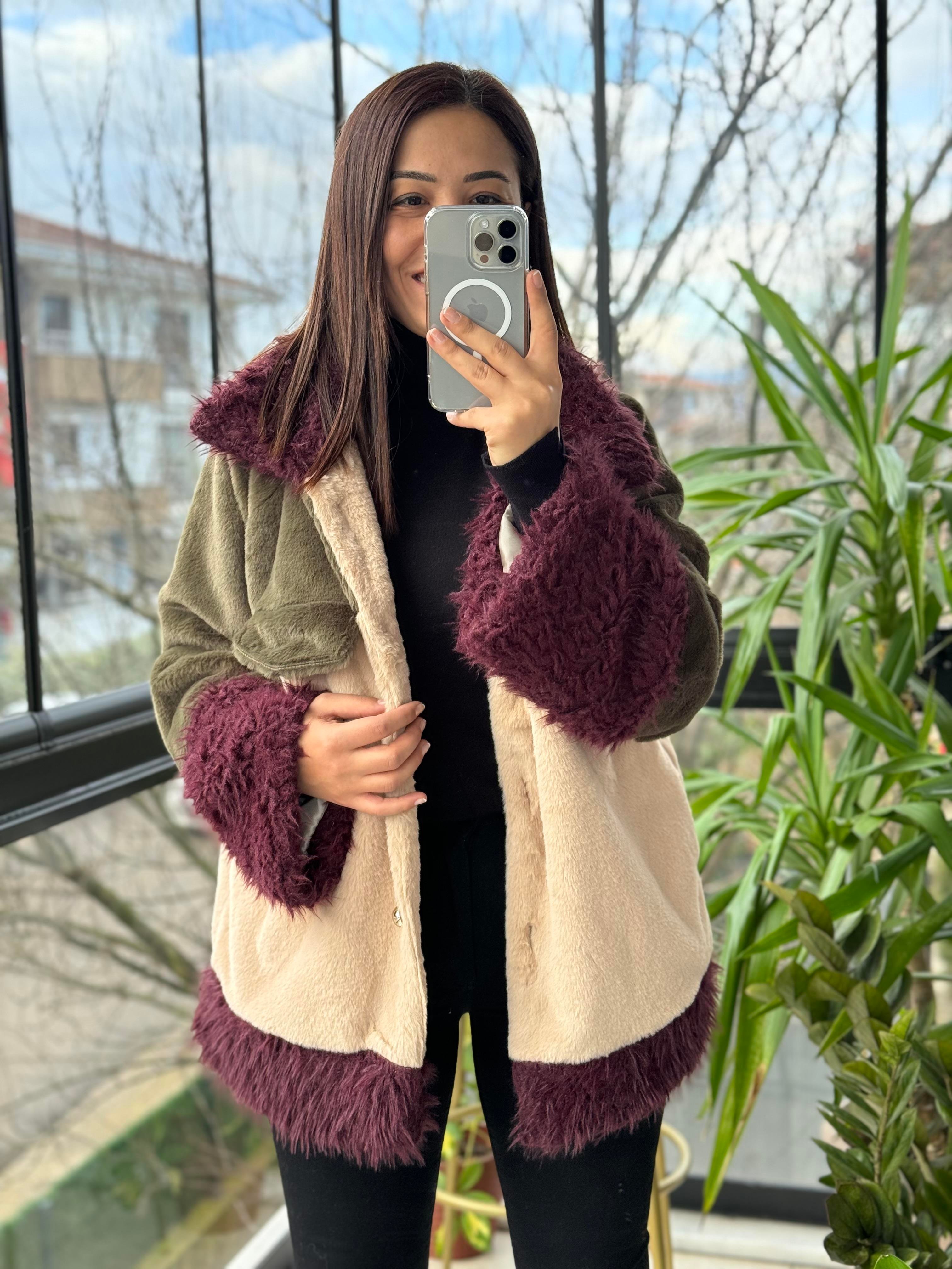 Renkli Pelüşlu Mont