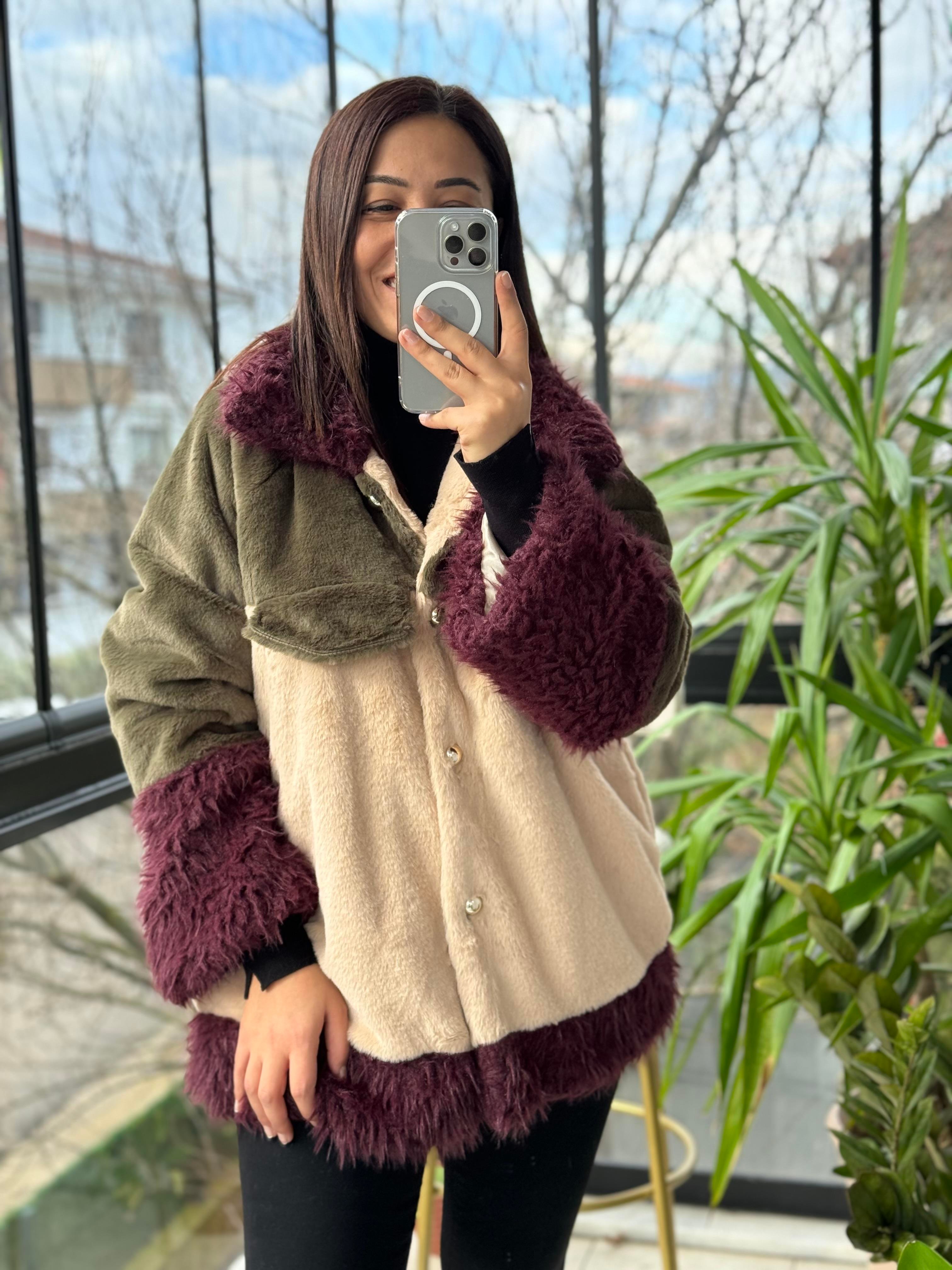 Renkli Pelüşlu Mont