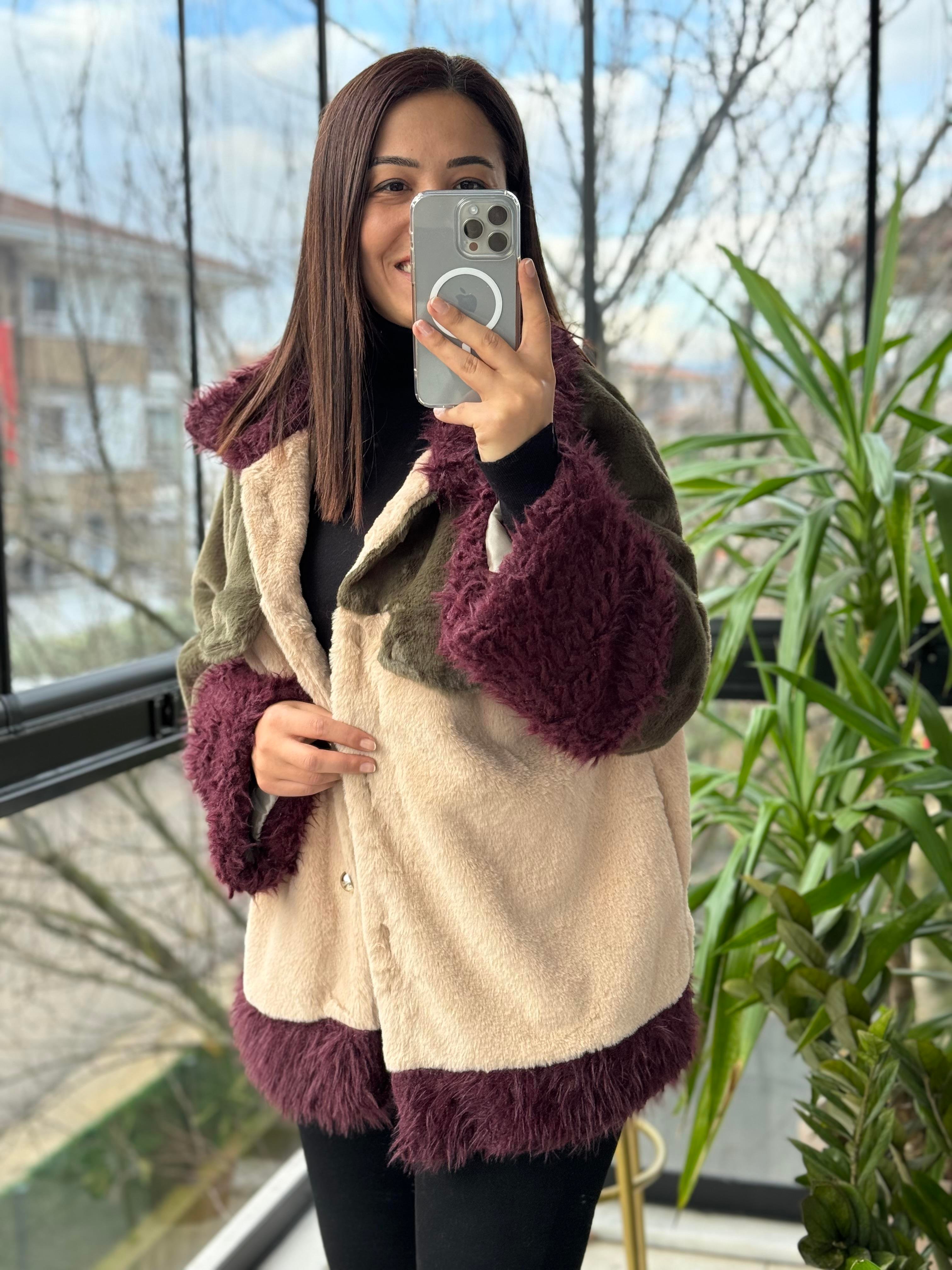 Renkli Pelüşlu Mont