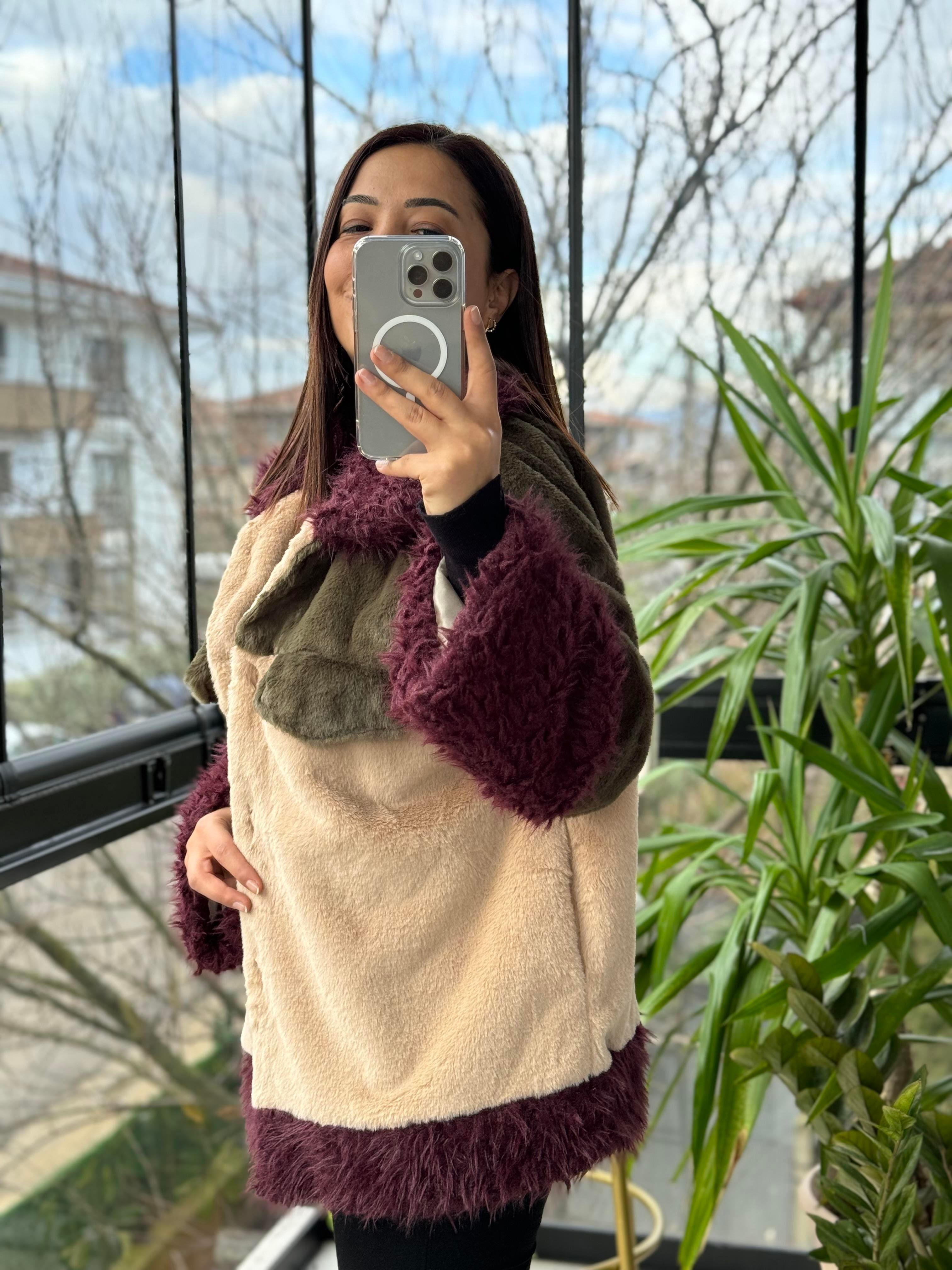 Renkli Pelüşlu Mont