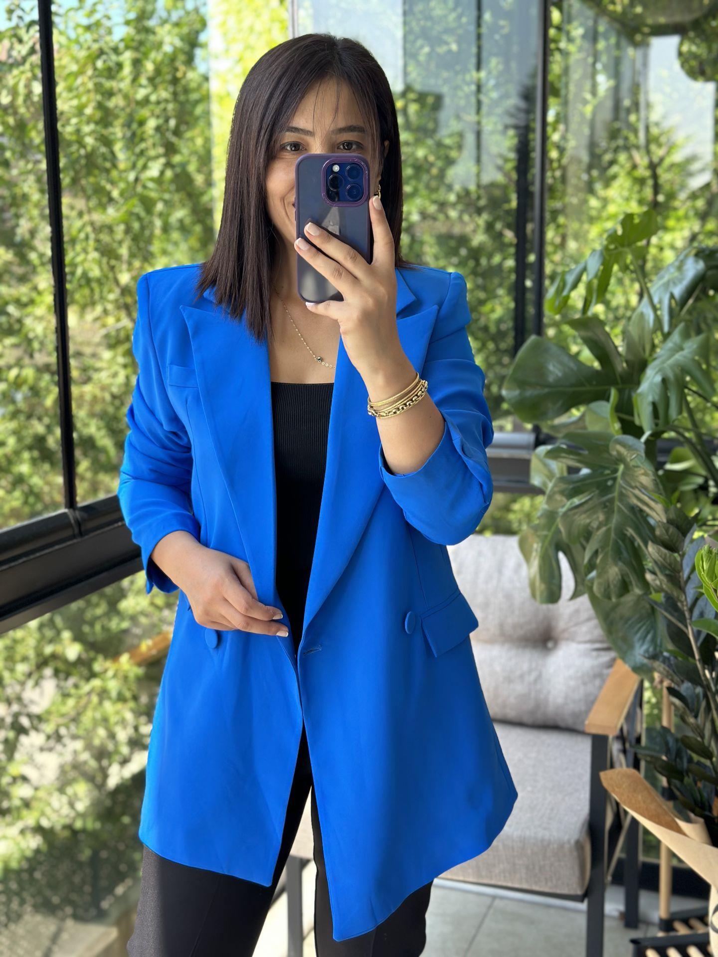 Retro Tasarım Blazer Ceket Mavi