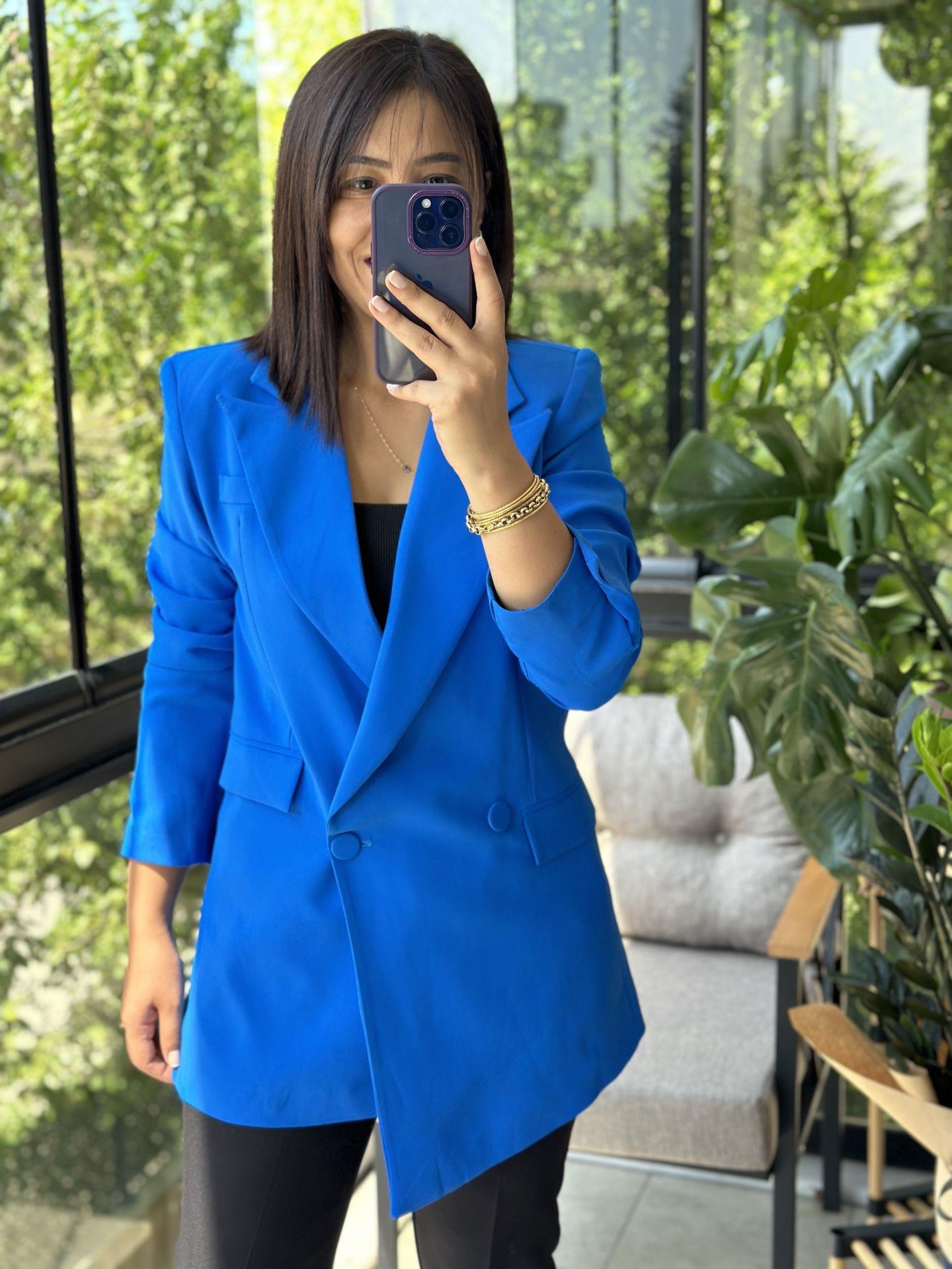 Retro Tasarım Blazer Ceket Mavi