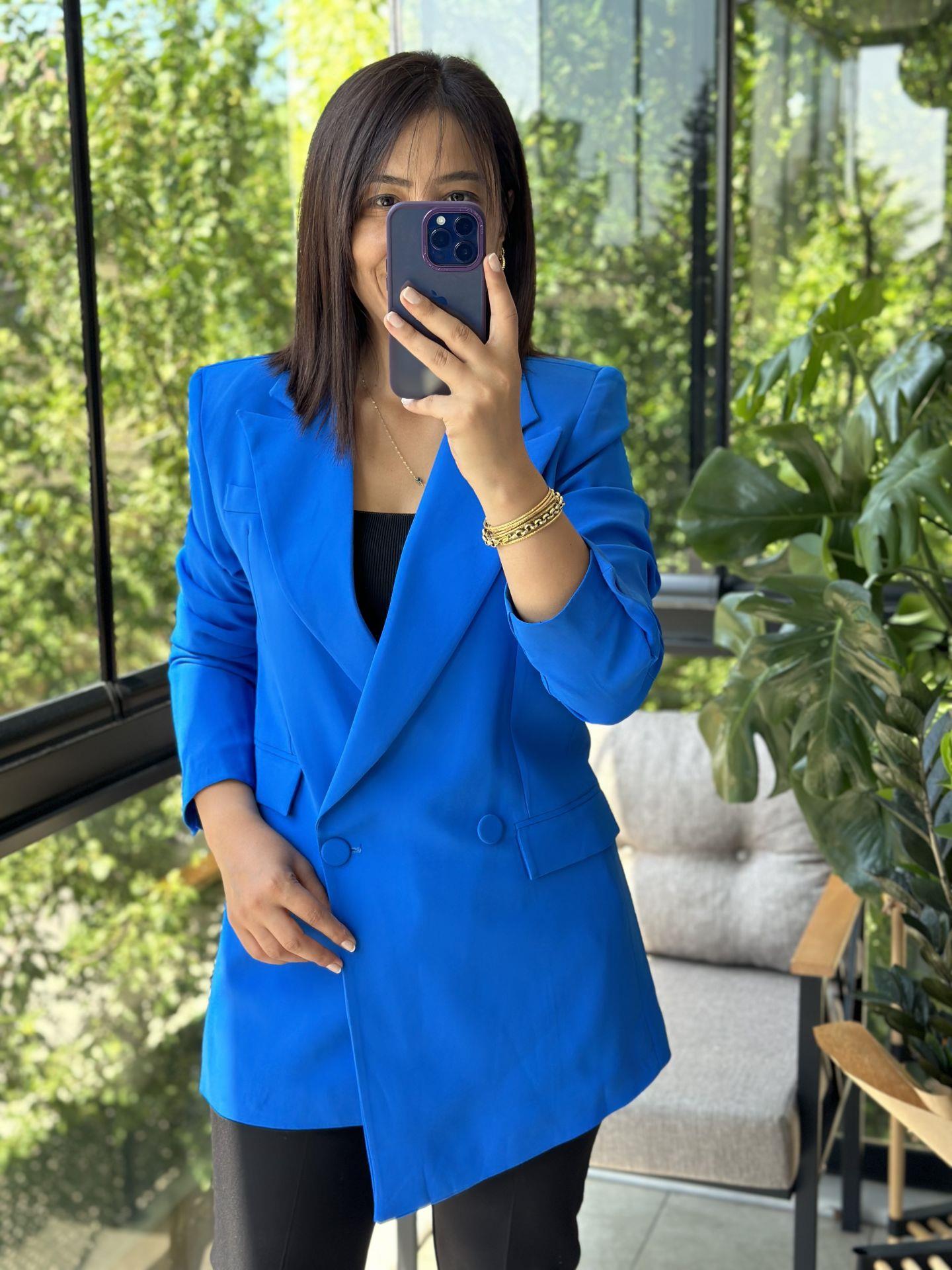 Retro Tasarım Blazer Ceket Mavi