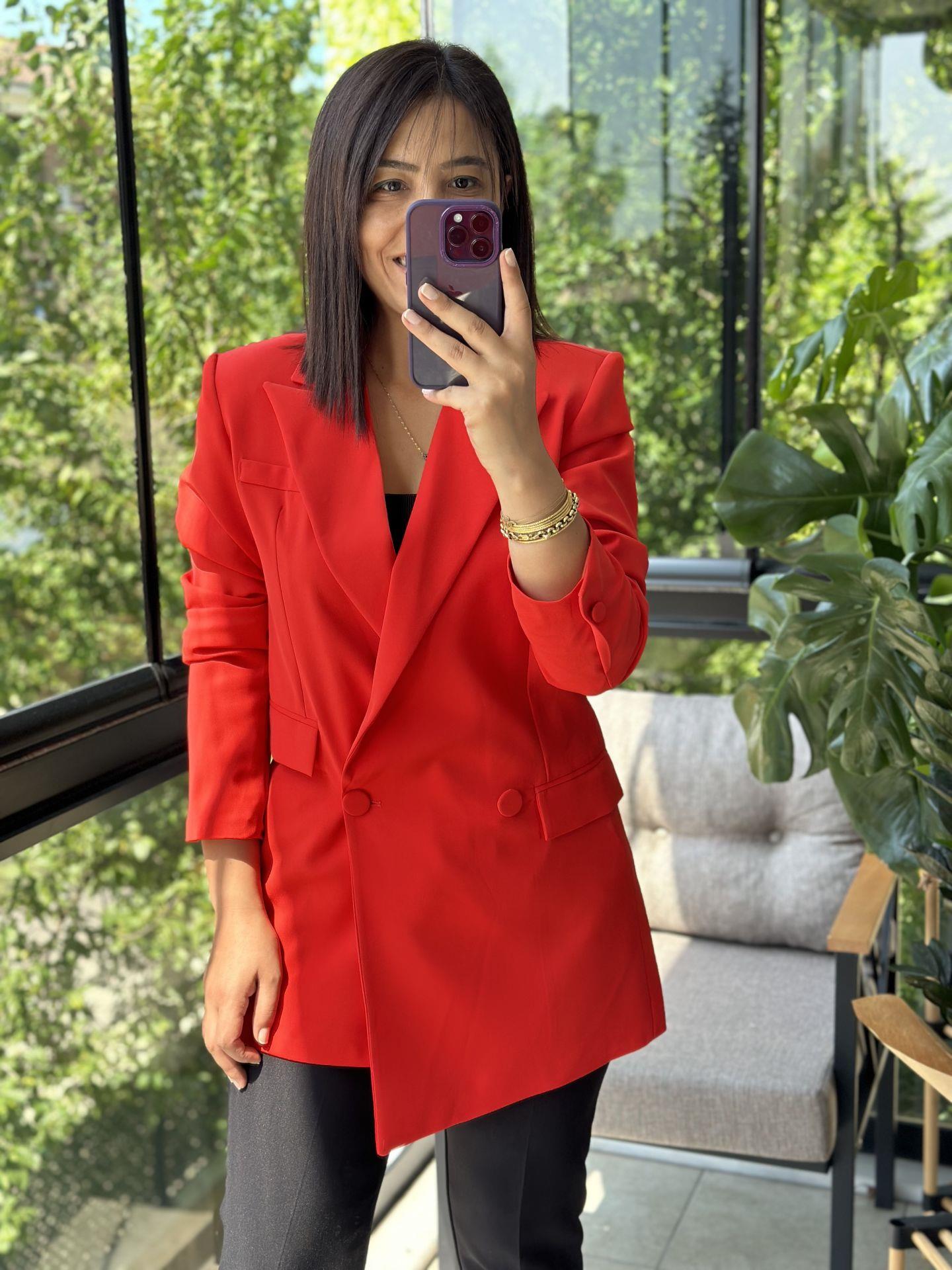 Retro Tasarım Blazer Ceket Turuncu