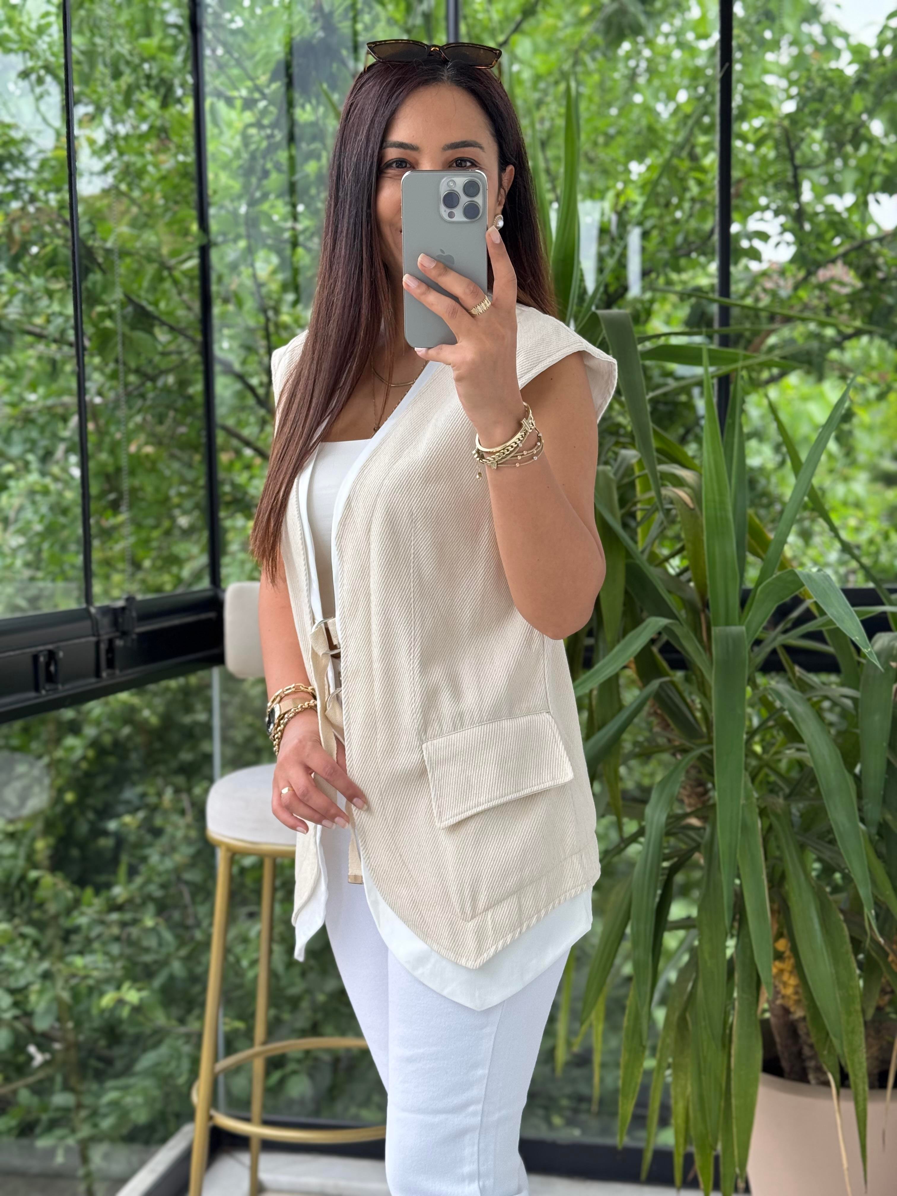 Rozafin Garnili Yelek Krem