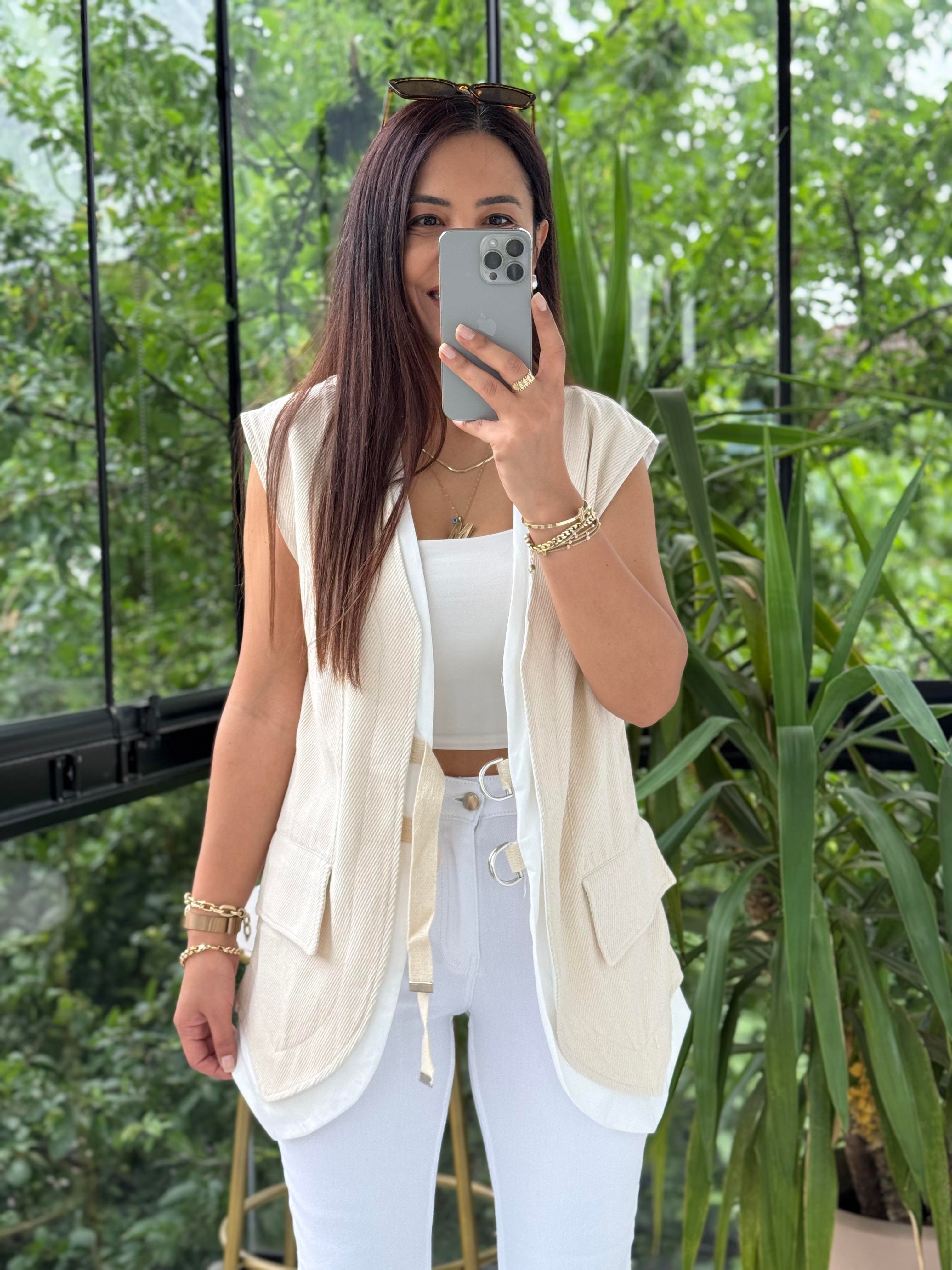 Rozafin Garnili Yelek Krem