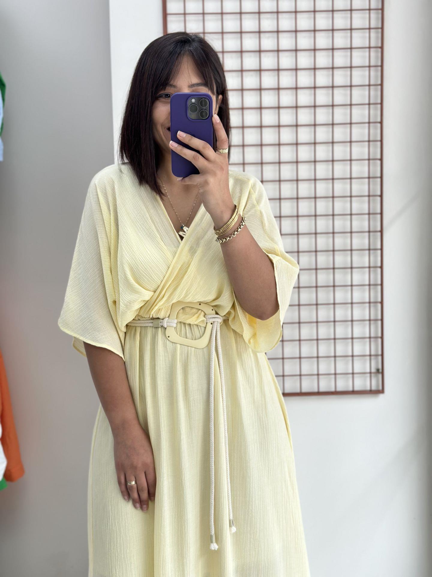 Sarı Kruvaze Yaka Elbise