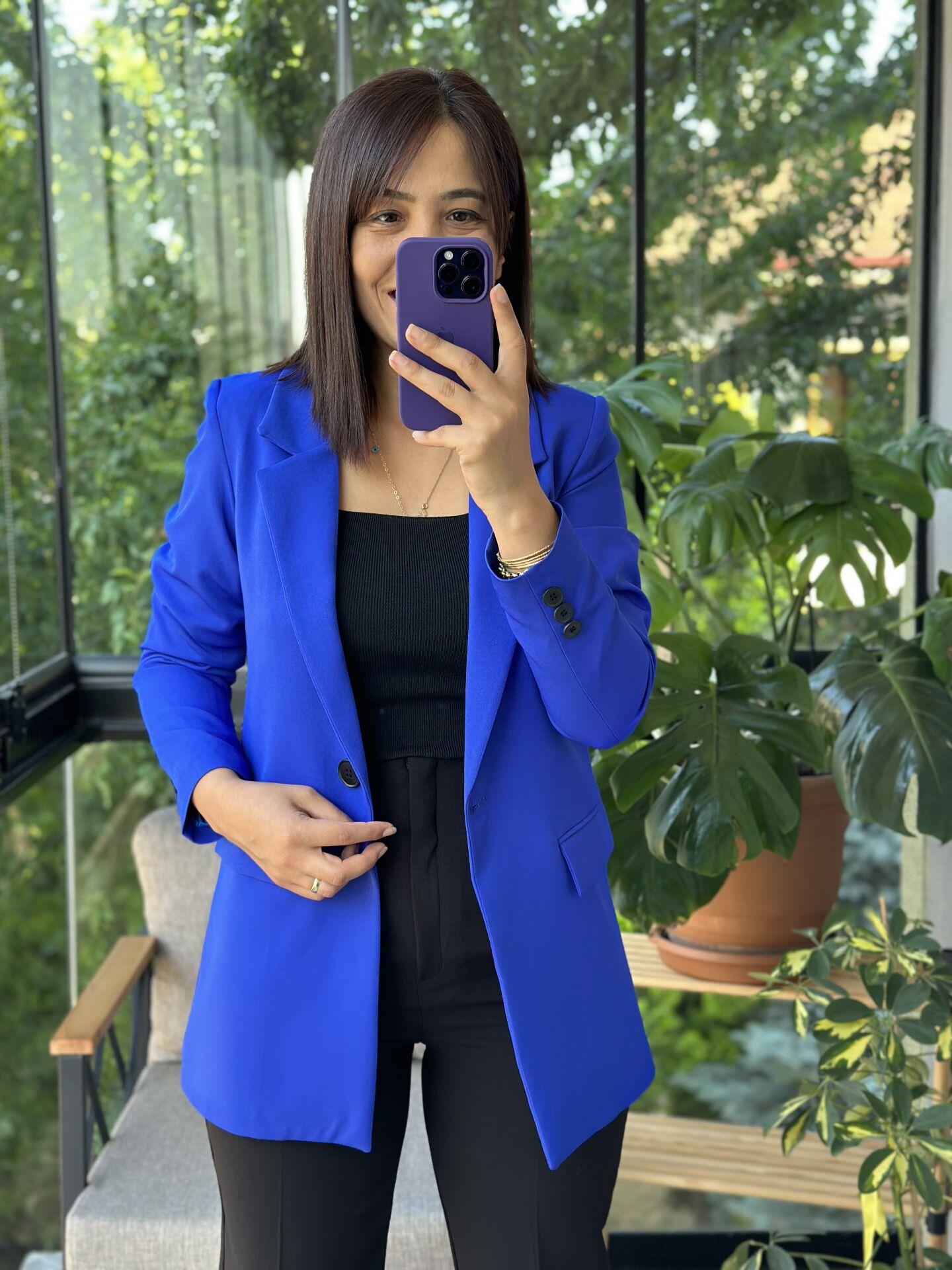 Sax Mavi Tek Düğme Blazer Ceket