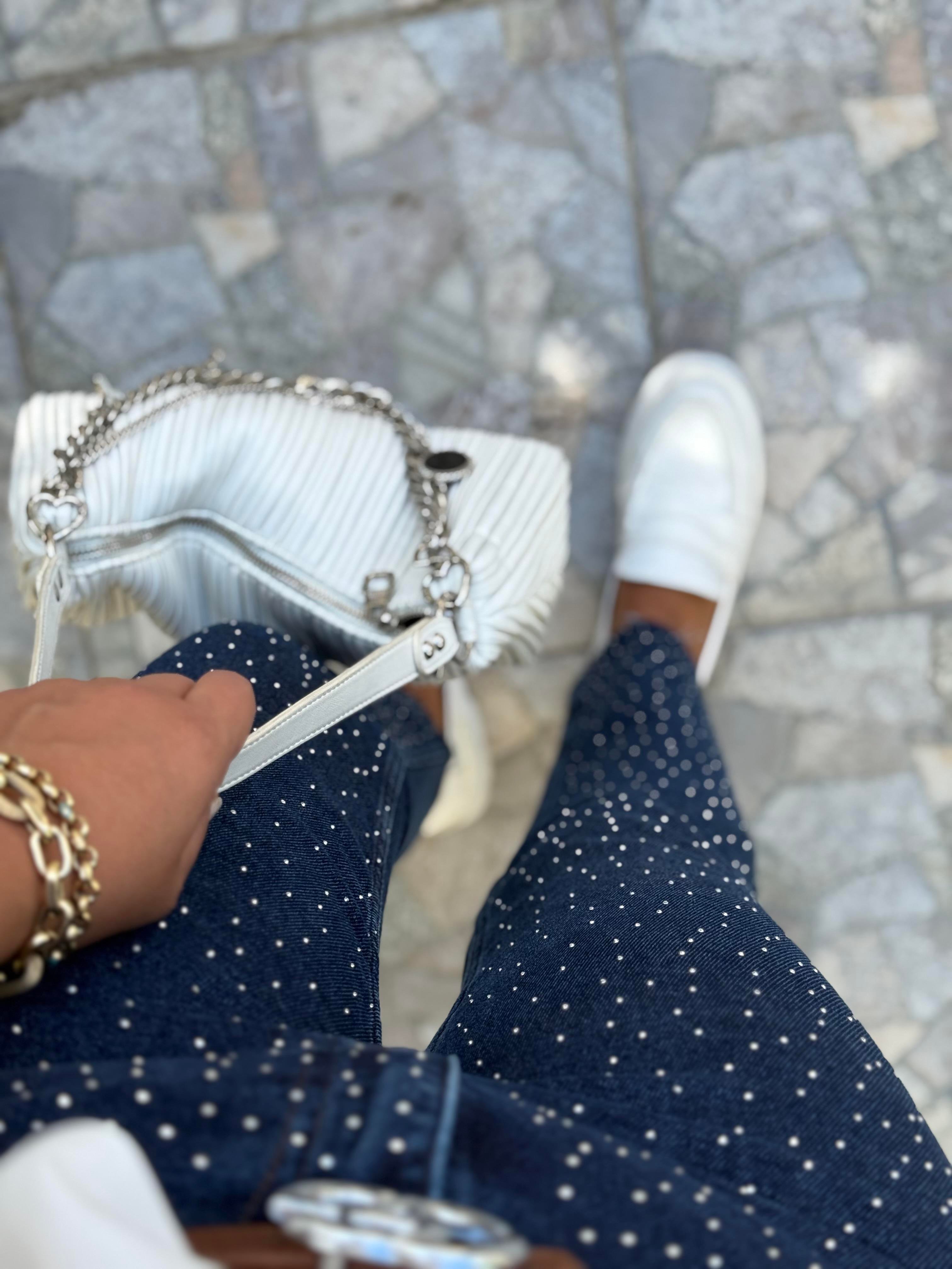 Serpme Taşlı Kesik Paça Jean Lacivert 