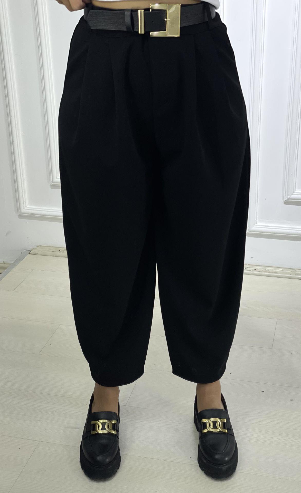 Siyah Şalvar Kesim Tok Crep Kumaş Pantolon