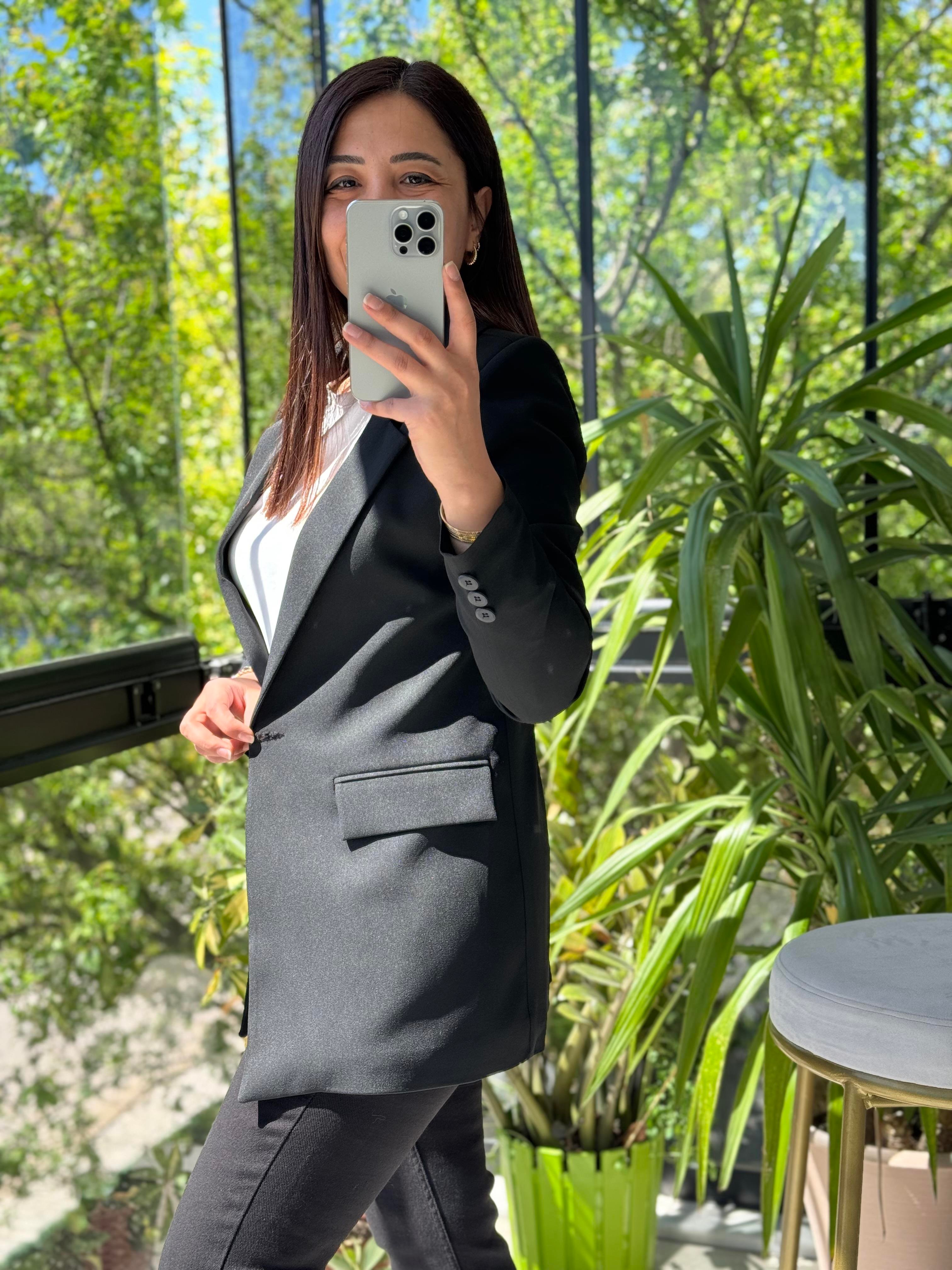 Siyah Tek Düğme Blazer Ceket