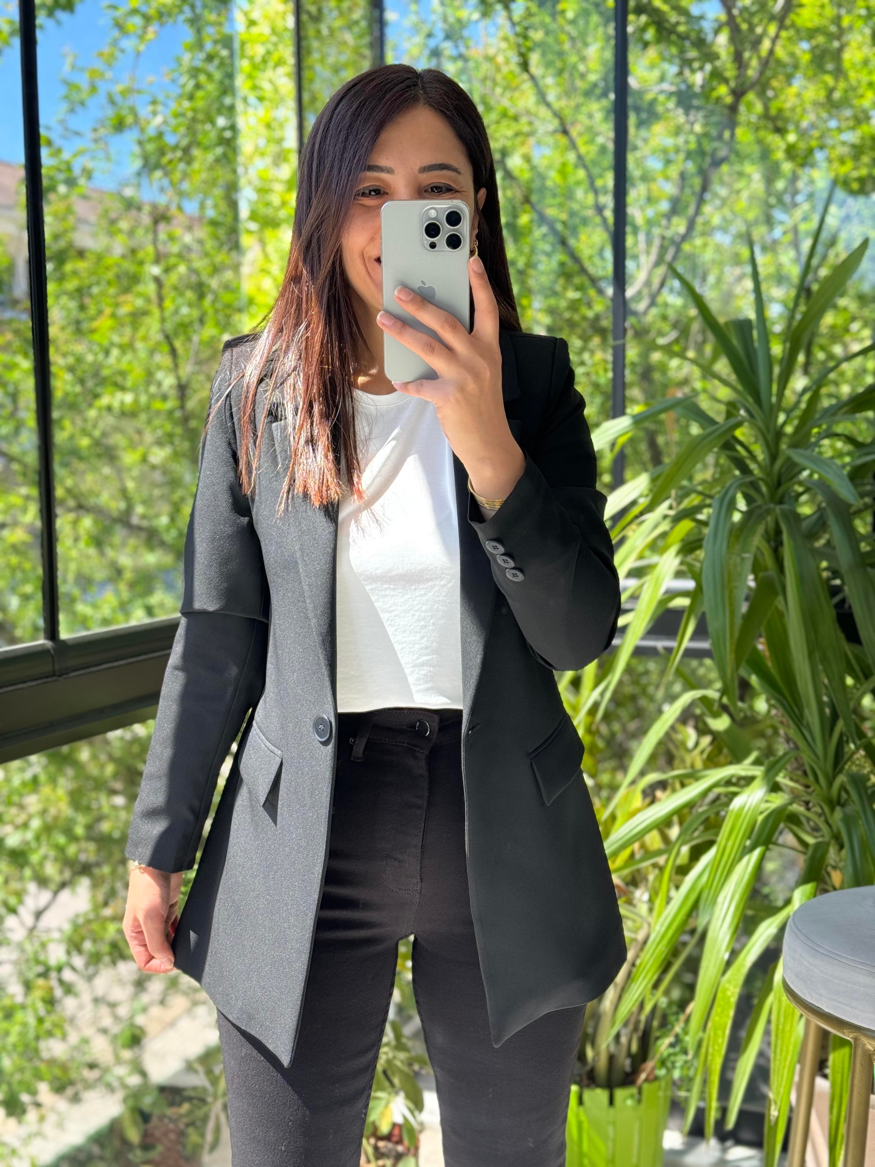 Siyah Tek Düğme Blazer Ceket