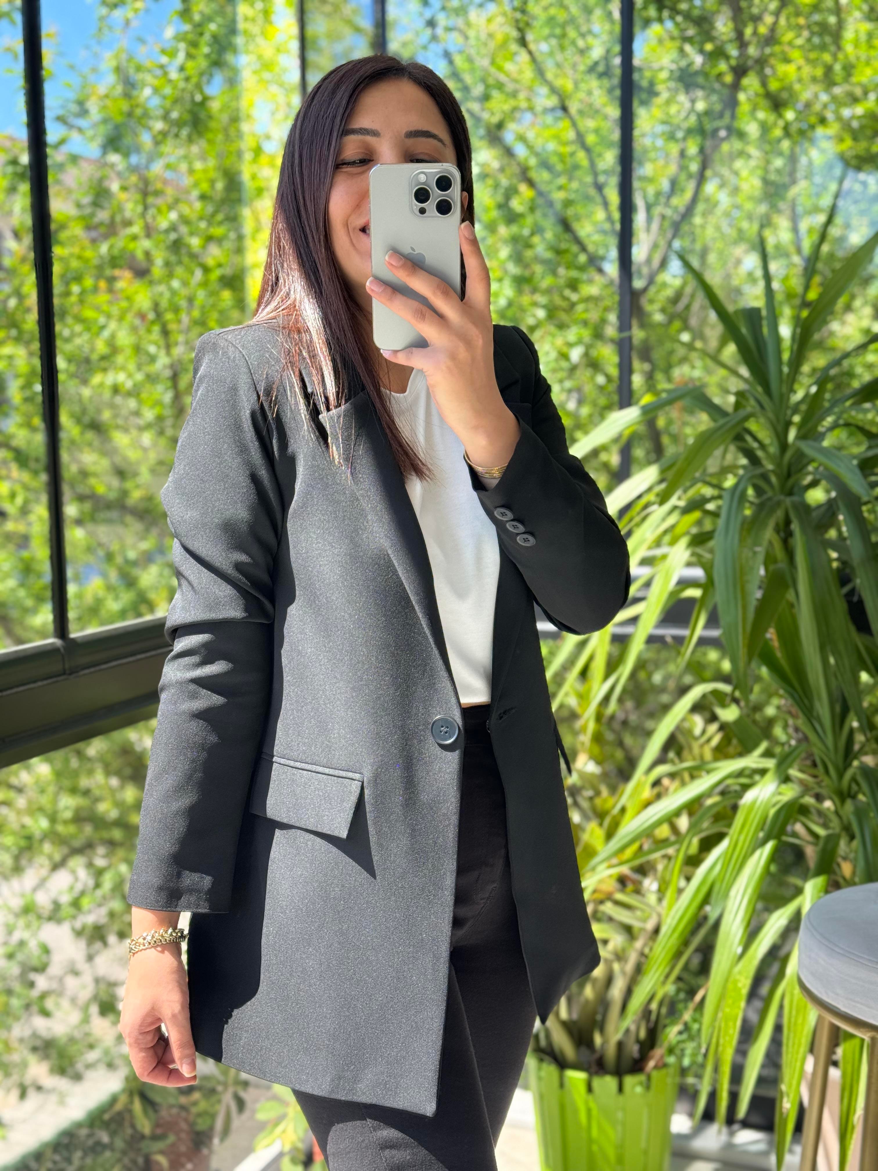 Siyah Tek Düğme Blazer Ceket