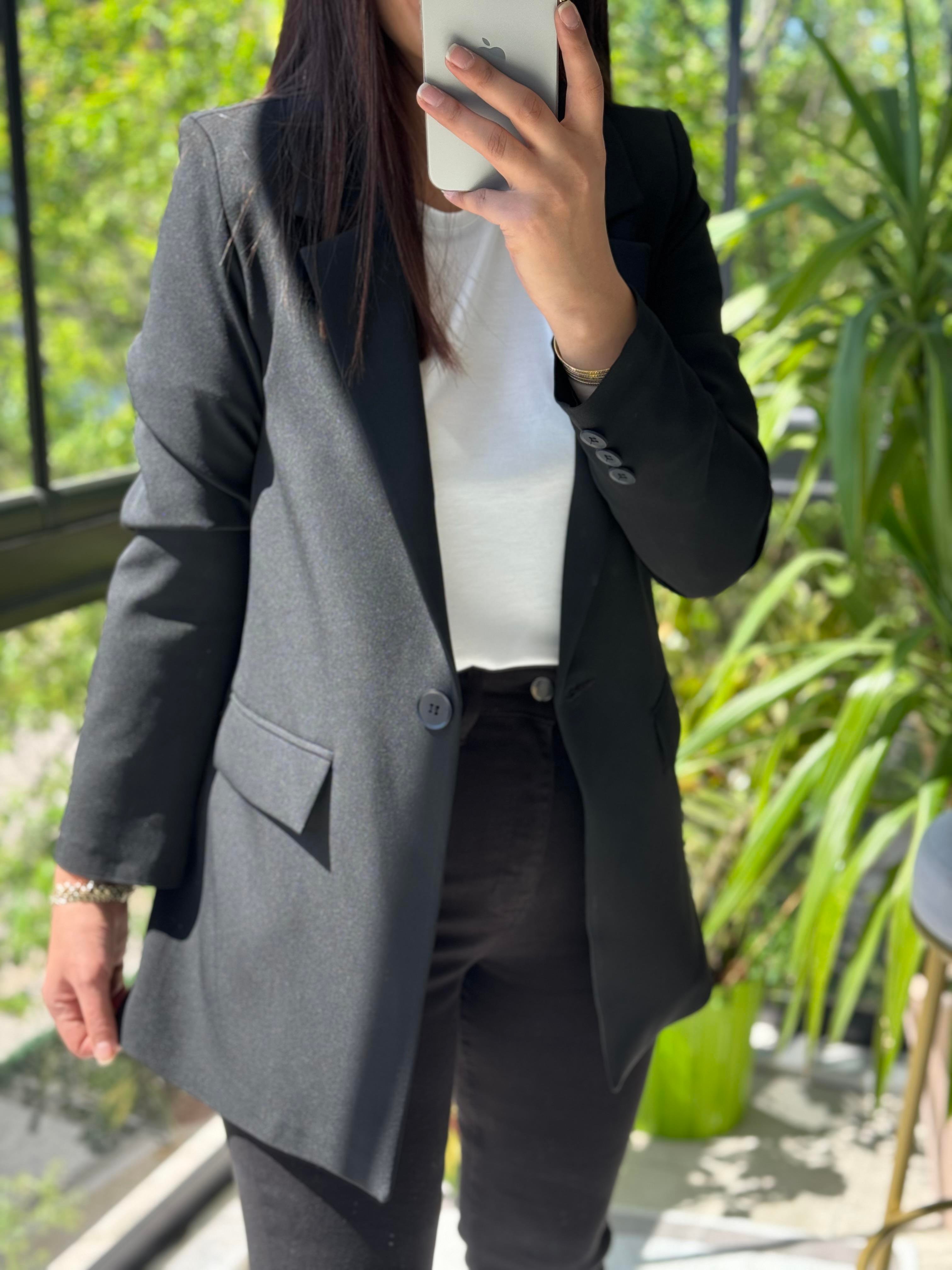 Siyah Tek Düğme Blazer Ceket