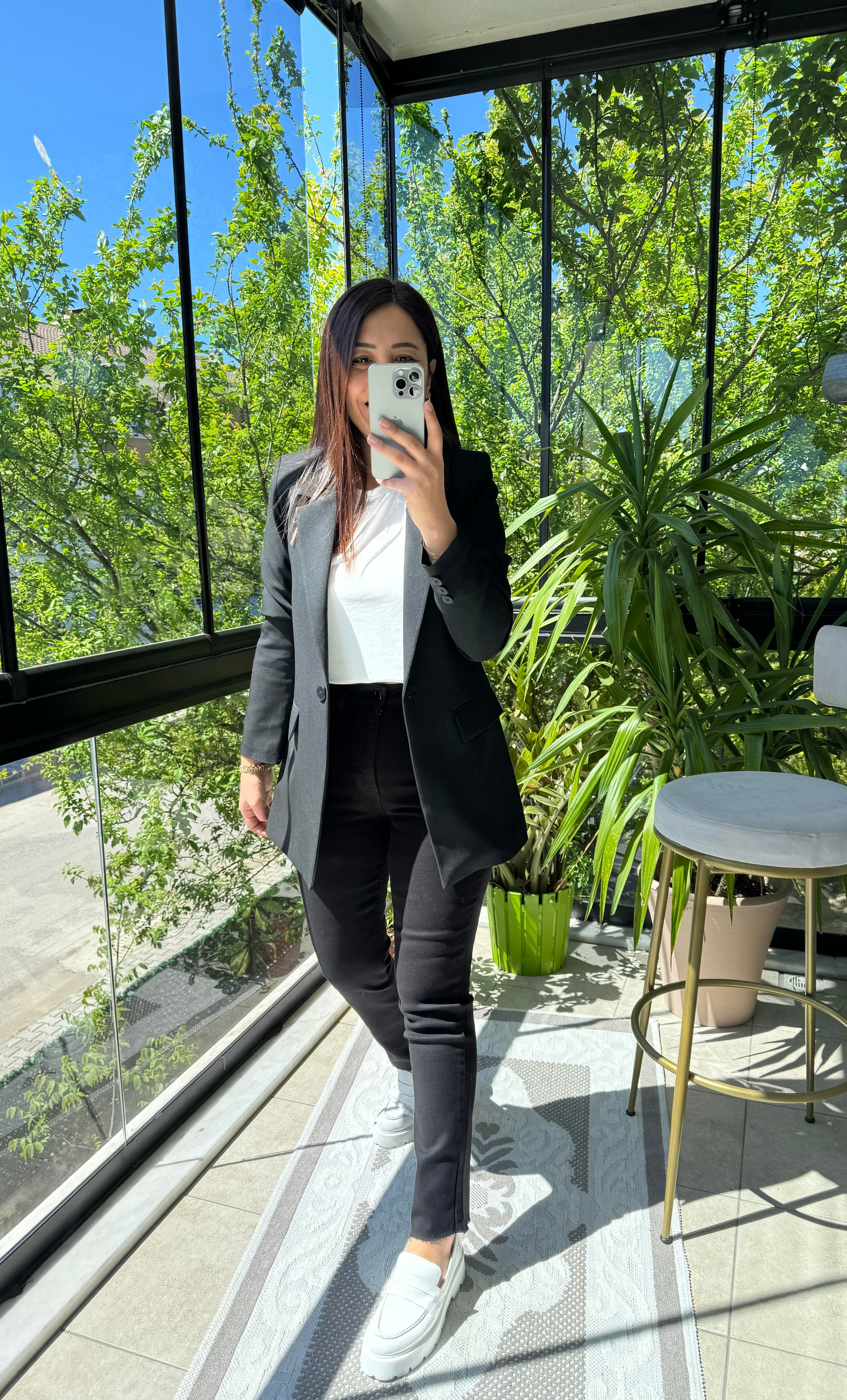 Siyah Tek Düğme Blazer Ceket
