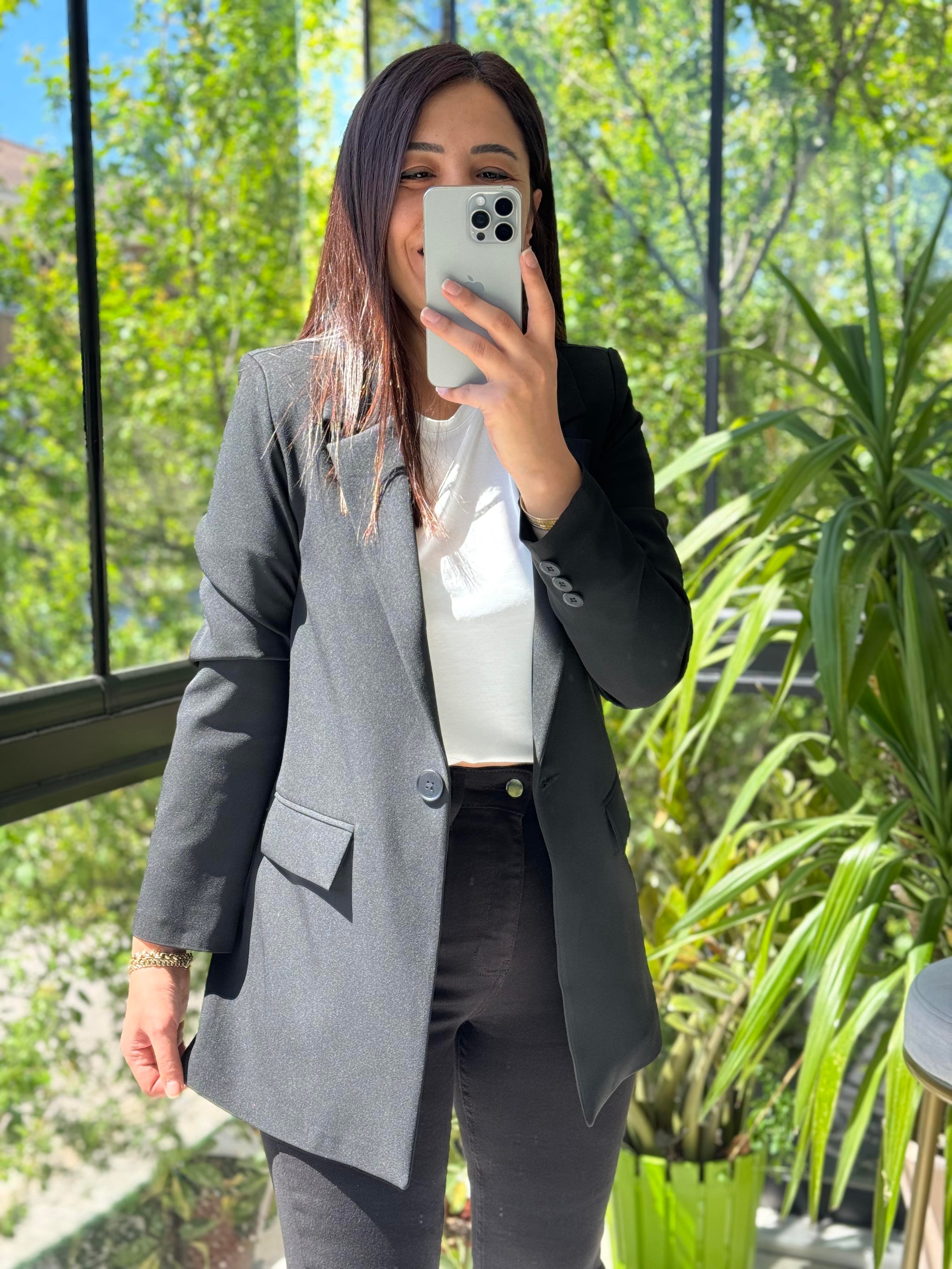 Siyah Tek Düğme Blazer Ceket